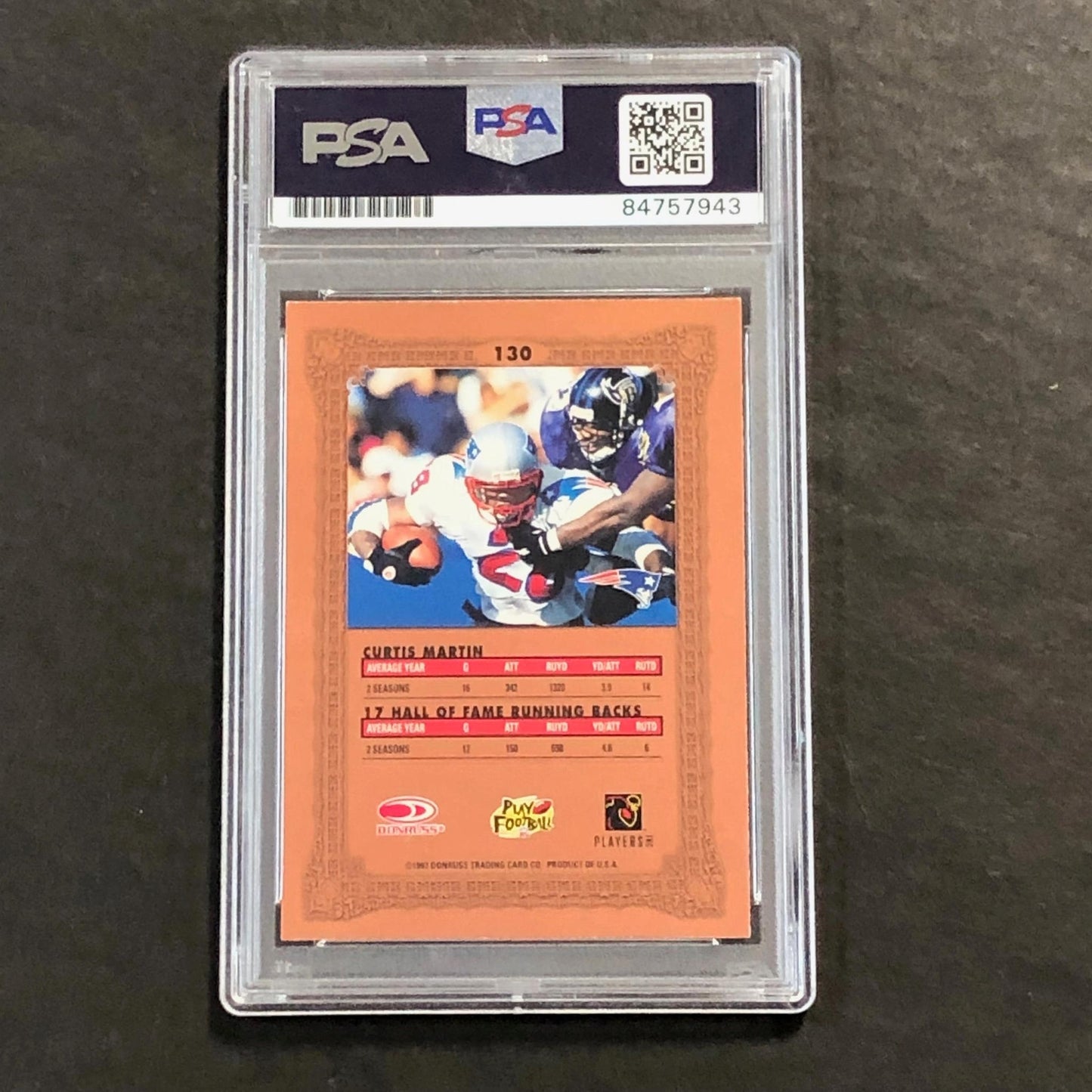 1995 National Treasure #130 Curtis Martin Signed Card AUTO PSA Slabbed Patriots