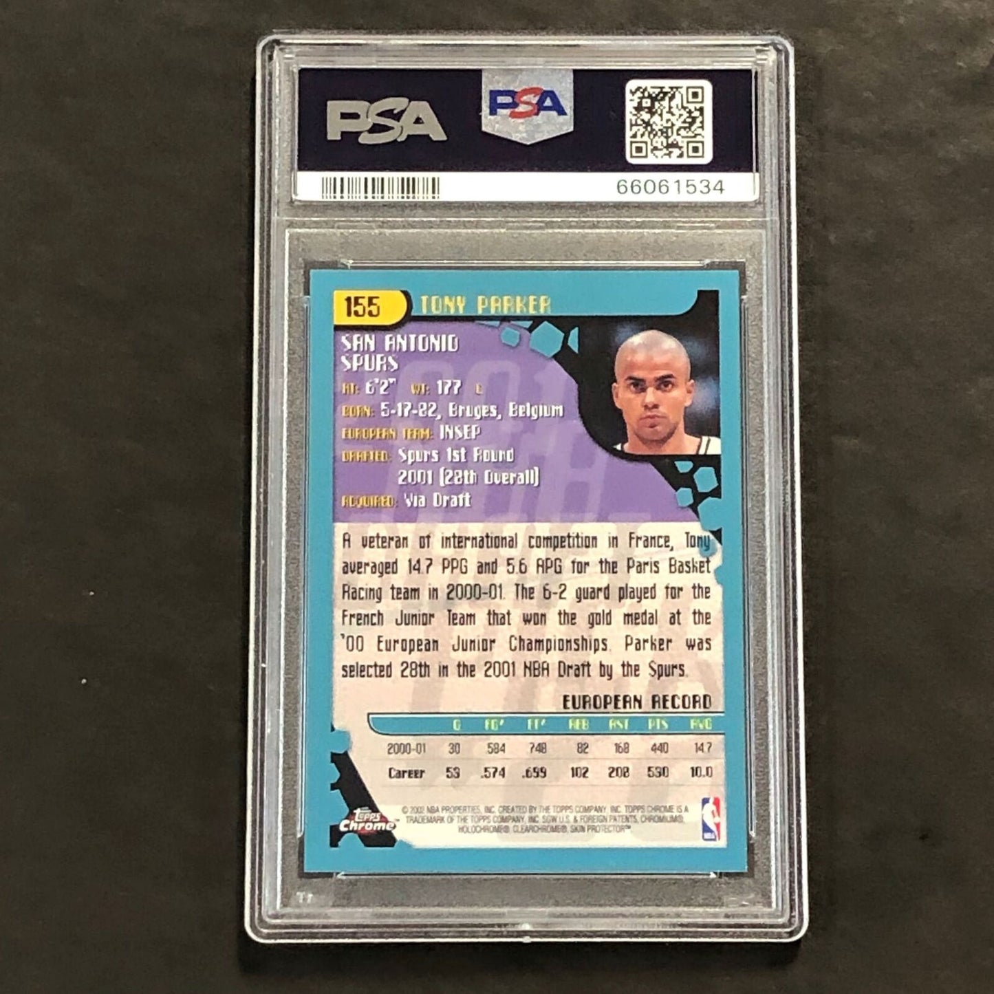 2001 Topps Chrome Refractor #155 Tony Parker Signed Card PSA MINT 9 Slabbed RC S