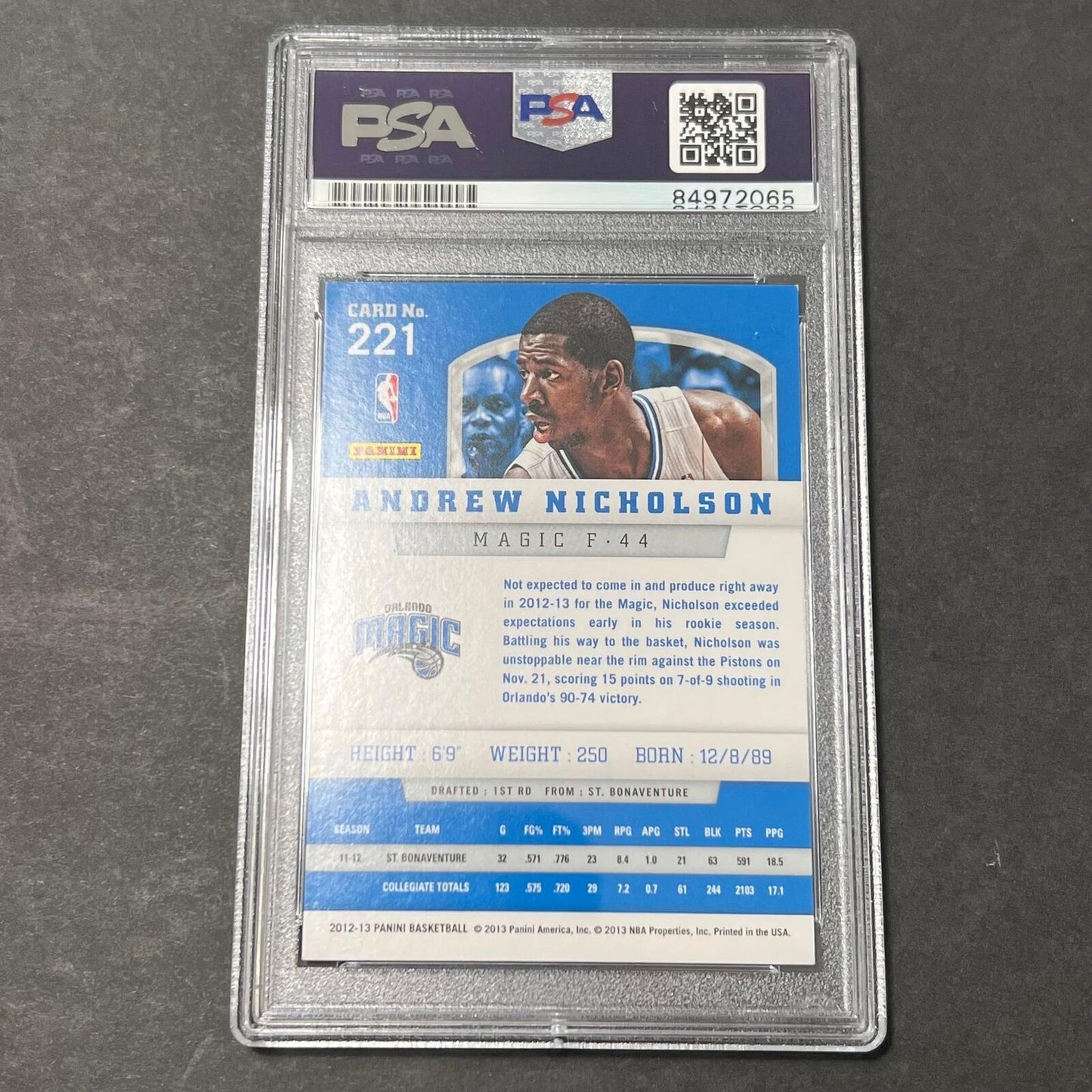 2012-13 Panini Basketball #221 Andrew Nicholson Signed Card AUTO PSA Slabbed Mag