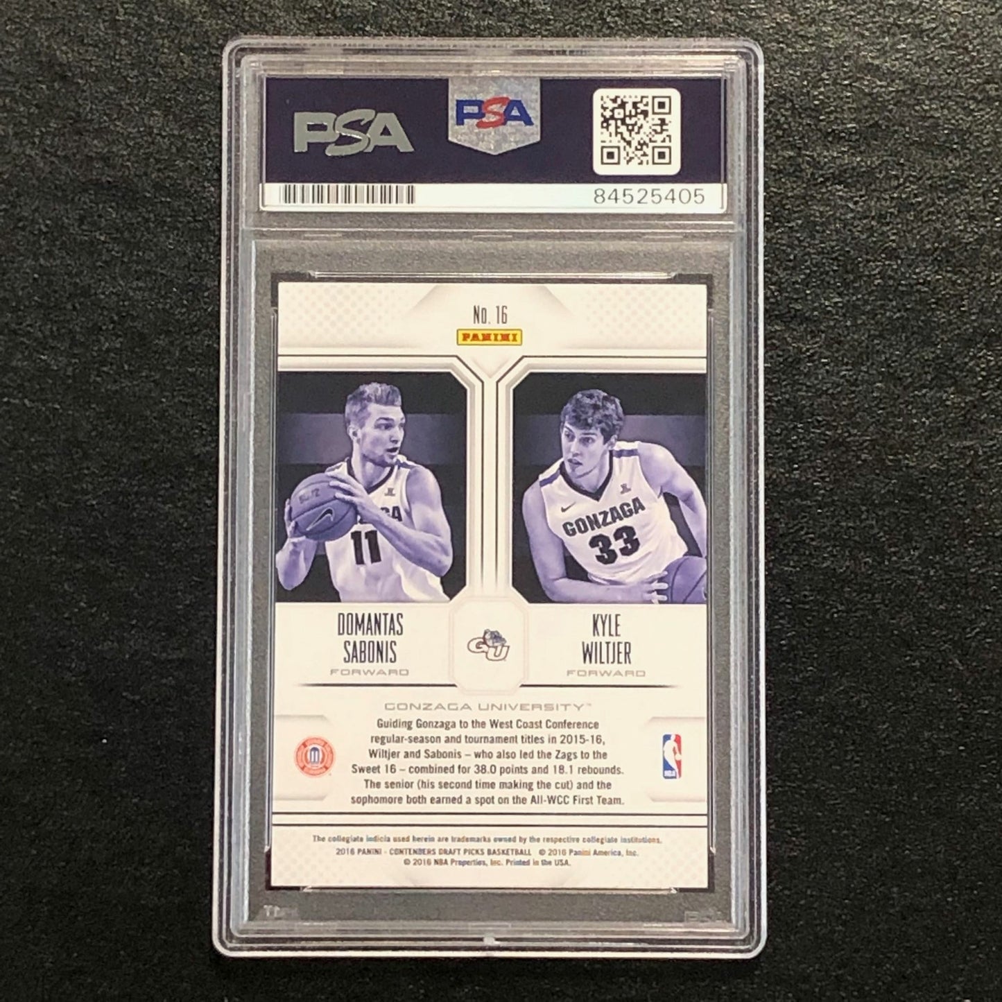 2016-17 Panini Contenders #16 Kyle Wiltjer Signed Card AUTO 10 PSA Slabbed Gonza