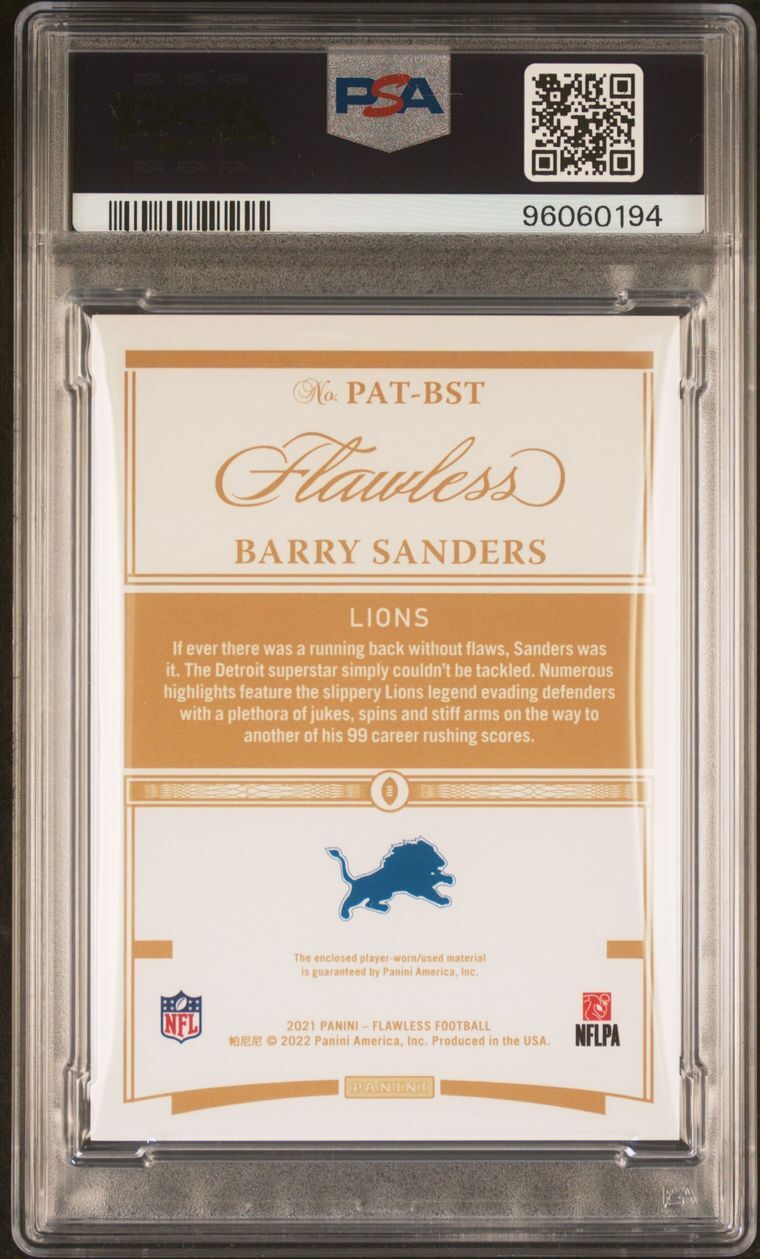 2021 Panini Flawless Patches-Ruby #BST Barry Sanders Signed AUTO 10 Slabbed Lion