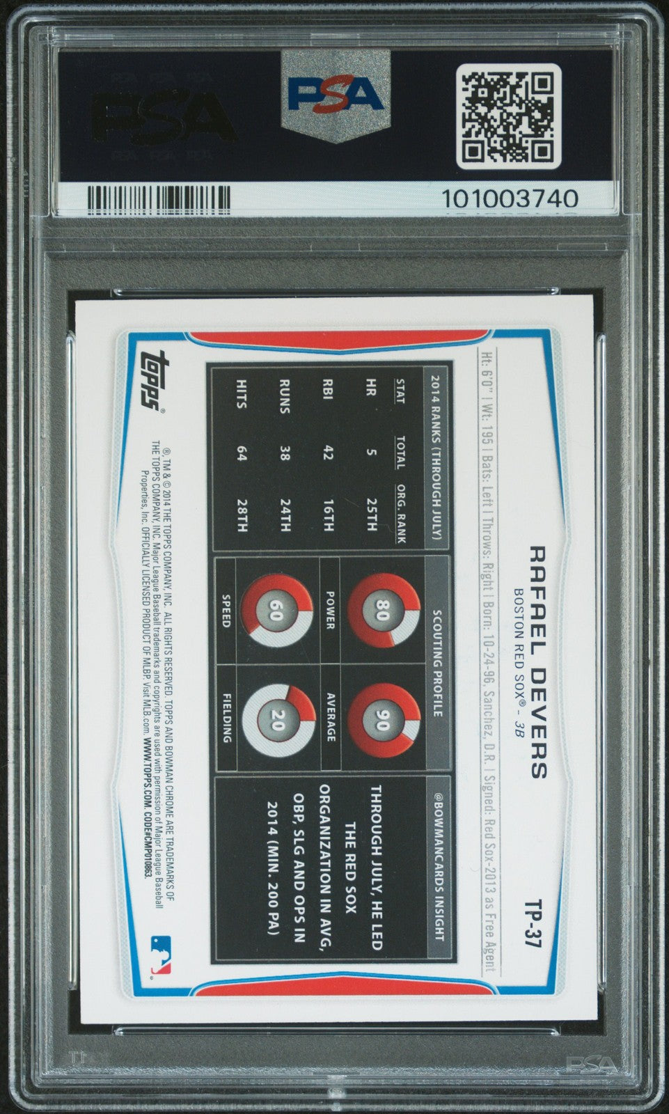 2014 Bowman Draft Picks Top Prospects #TP37 Rafael Devers PSA A Auto A