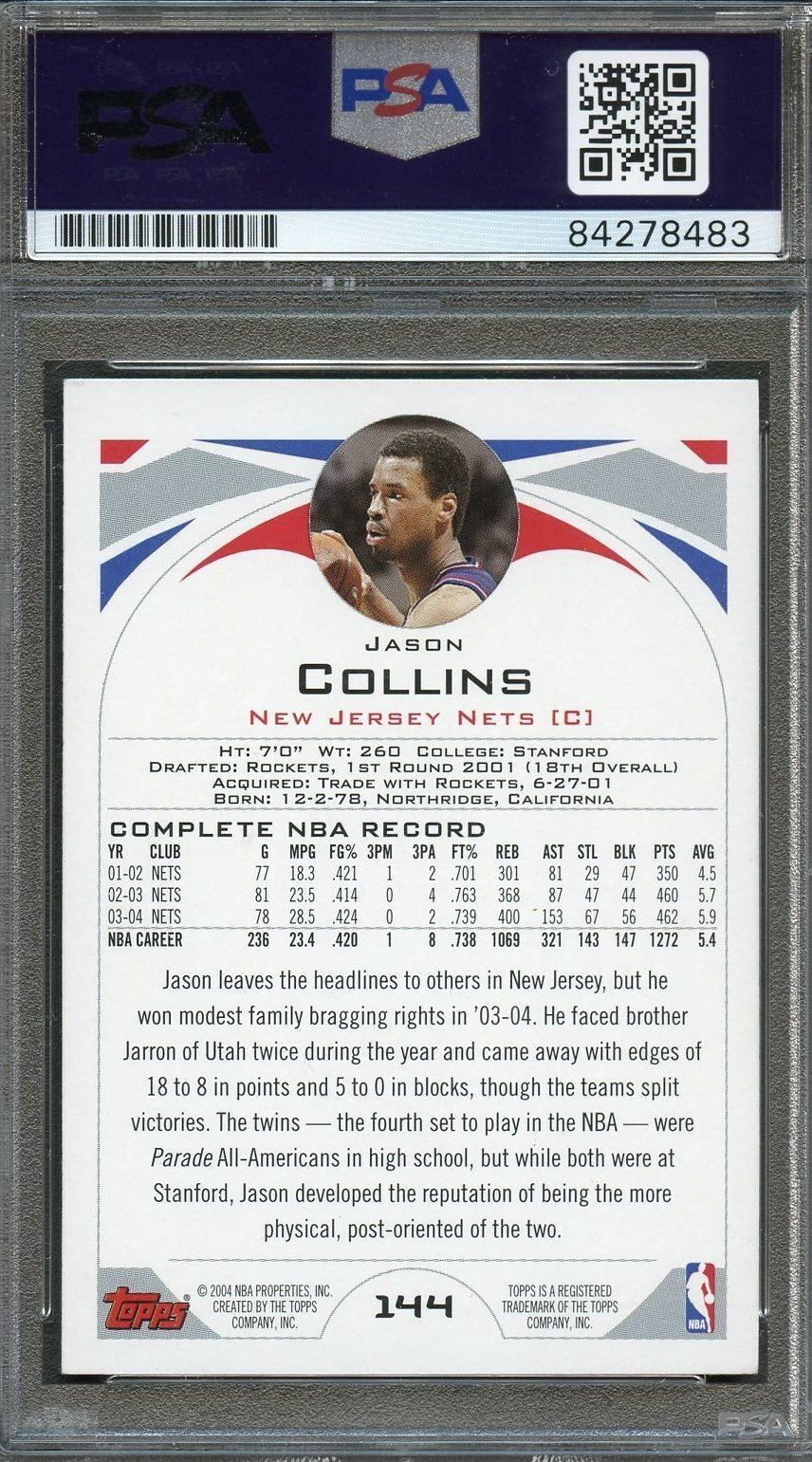 2004 Topps #144 Jason Collins Signed Card AUTO PSA Slabbed Nets
