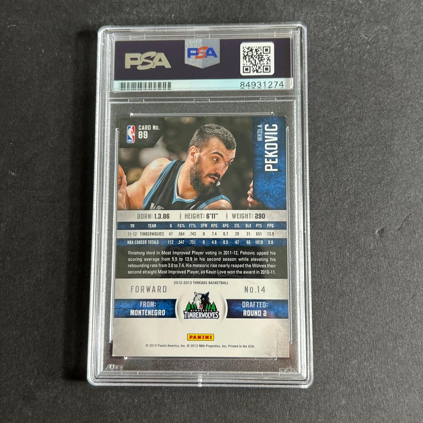 2012-13 Panini Threads #89 Nikola Pekovic Signed Card AUTO PSA Slabbed Timberwol