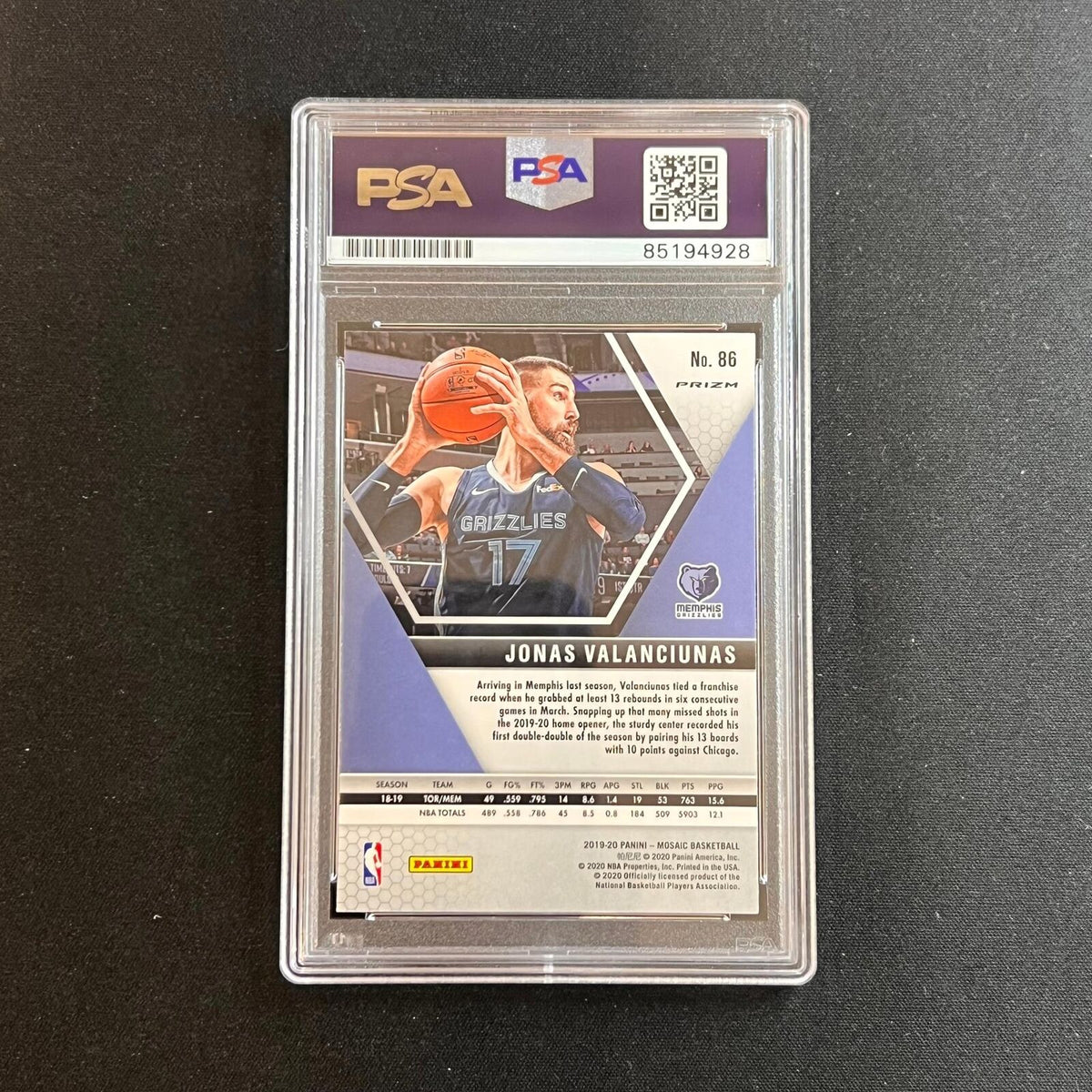2019-20 Panini Mosaic #86 Jonas Valanciunas Signed Card AUTO PSA Slabbed Grizzli