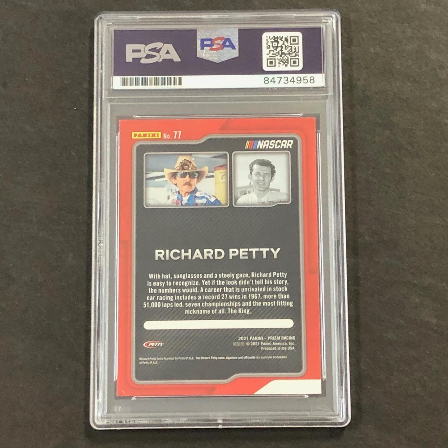 2021 Panini Prizm Racing Flashbacks #77 Richard Petty Signed Card AUTO PSA Slab