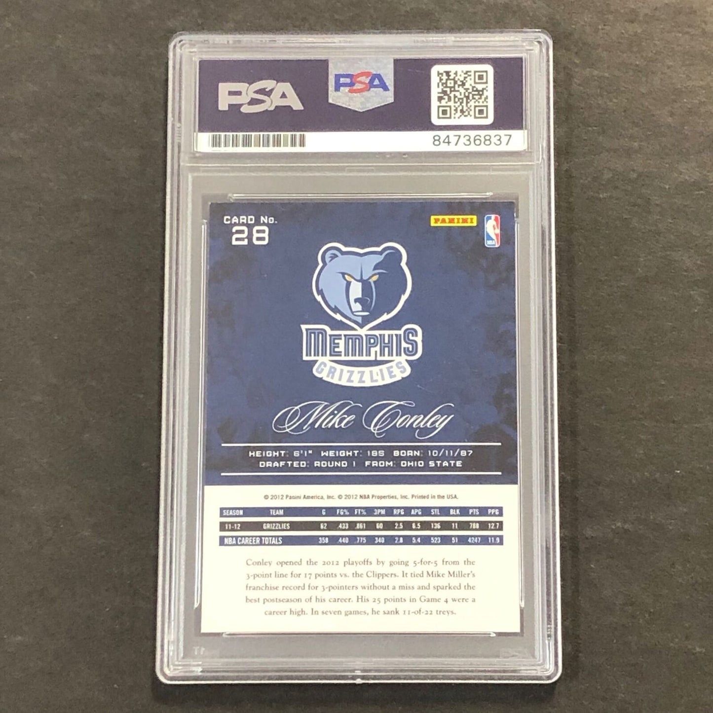 2012-13 Panini Prestige #28 Mike Conley signed Auto Card PSA/DNA Slabbed Grizzli