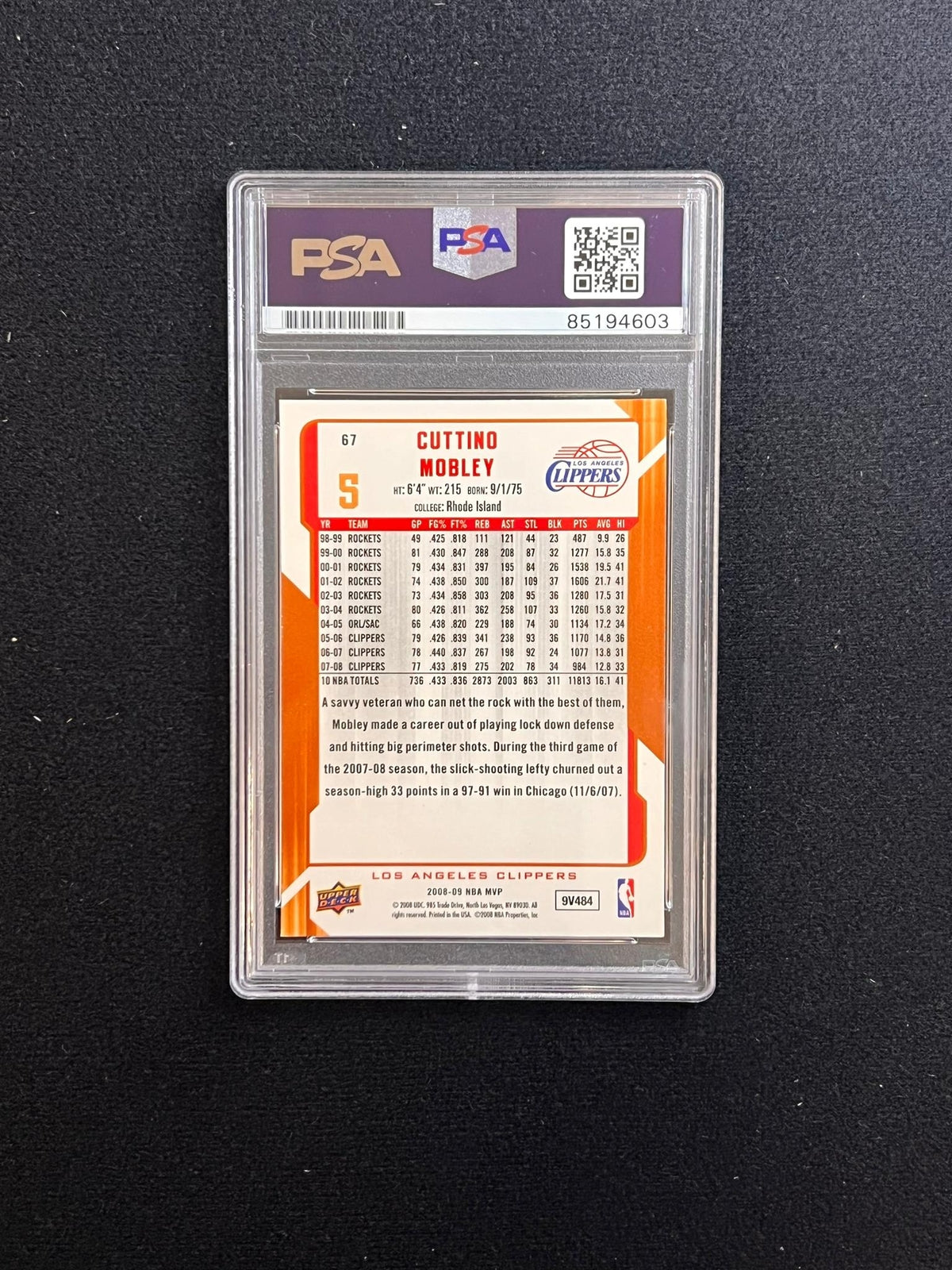 2008-09 Upper Deck NBA MVP #67 Cuttino Mobley Signed Card AUTO 10 PSA Slabbed Cl