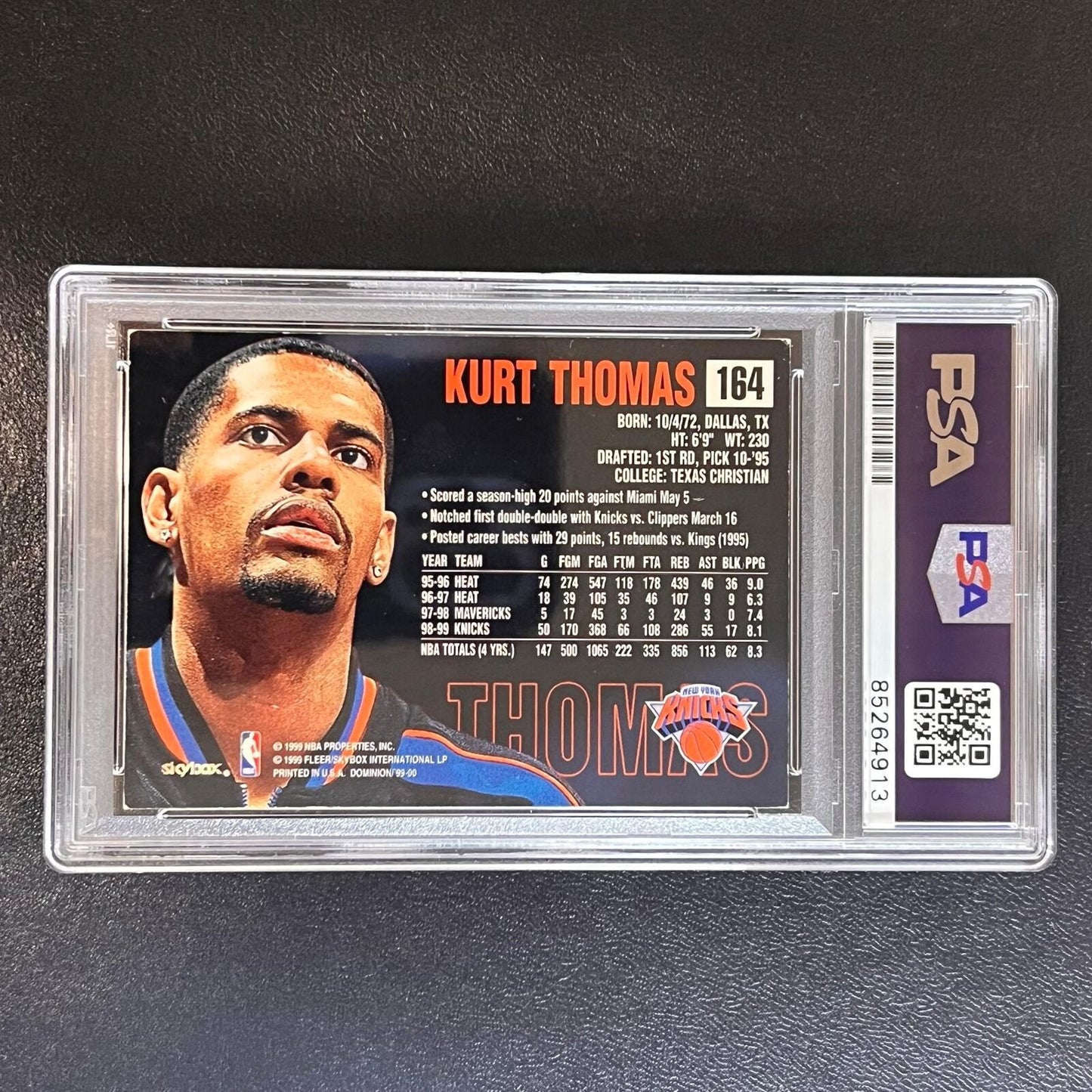 1999-2000 Fleer Skybox Dominion #164 Kurt Thomas Signed Card AUTO PSA Slabbed Kn