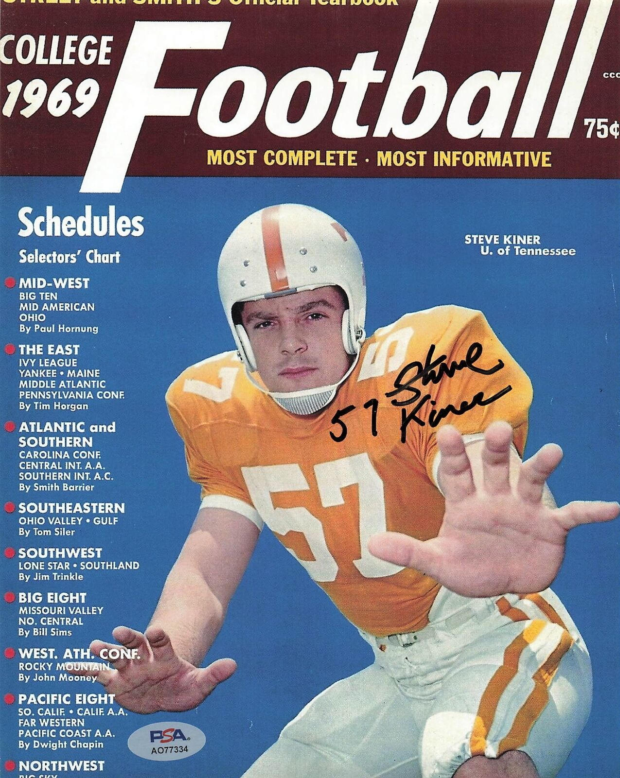 Steve Kiner signed 8x10 photo PSA/DNA Autographed University of Tennessee Footba