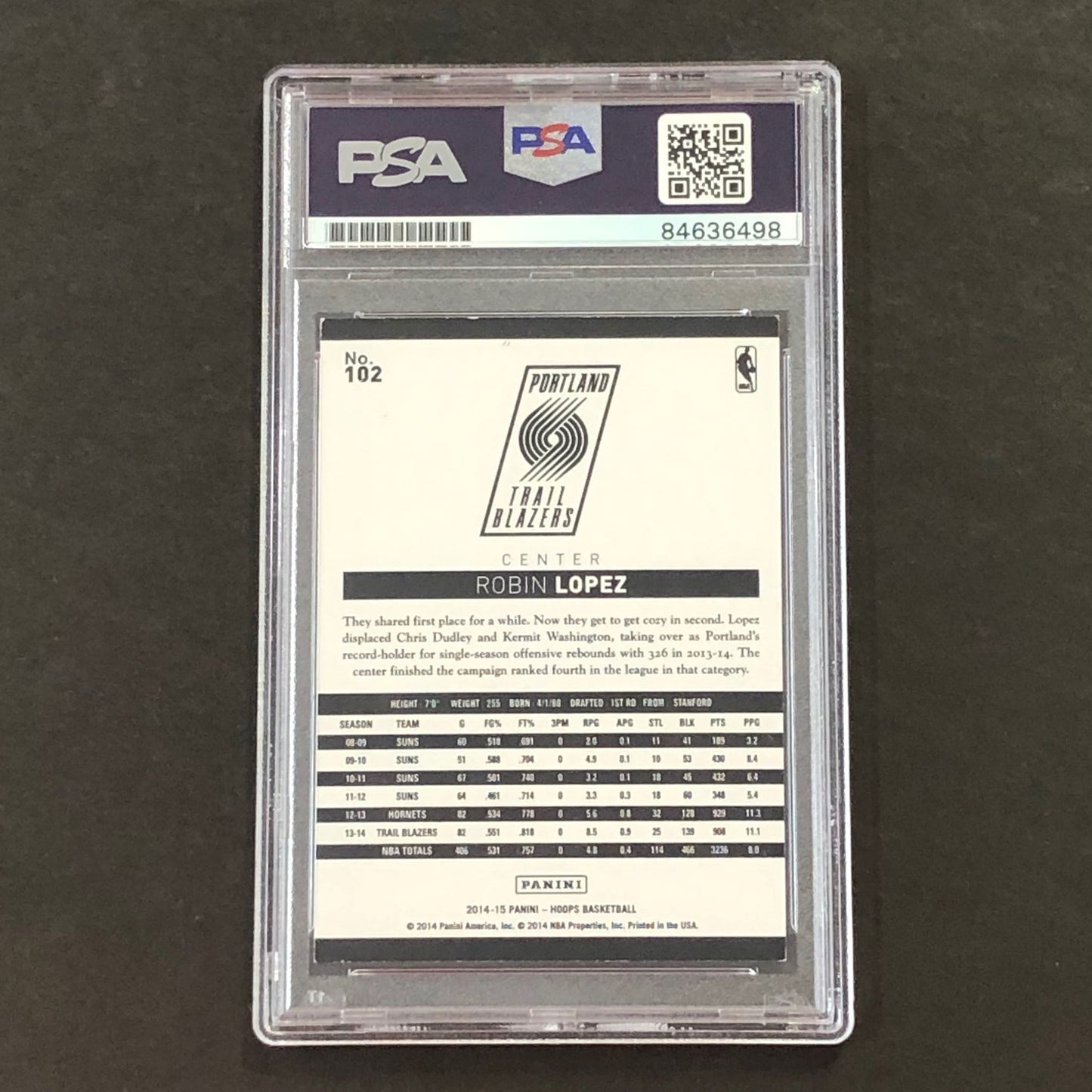 2014-15 NBA Panini NBA Hoops #102 Robin Lopez Signed Card AUTO PSA Slabbed