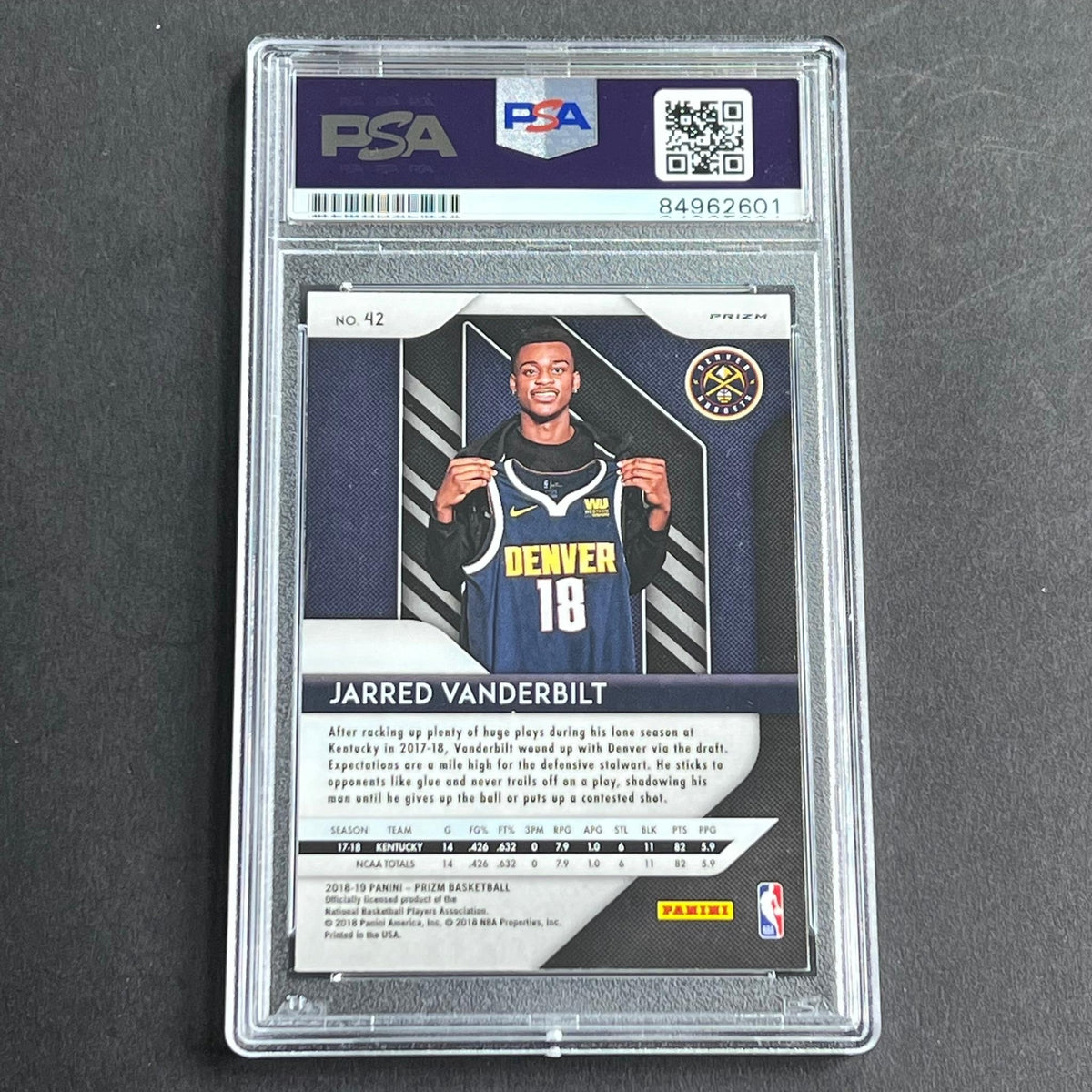 2018-19 Panini Prizm #42 JARRED VANDERBILT Signed AUTO Grade 10 PSA Slabbed RC N