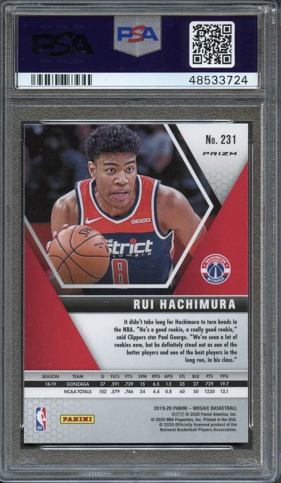 2019 Panini Mosaic #231 Rui Hachimura Pink Camo PSA 9 Mint RC