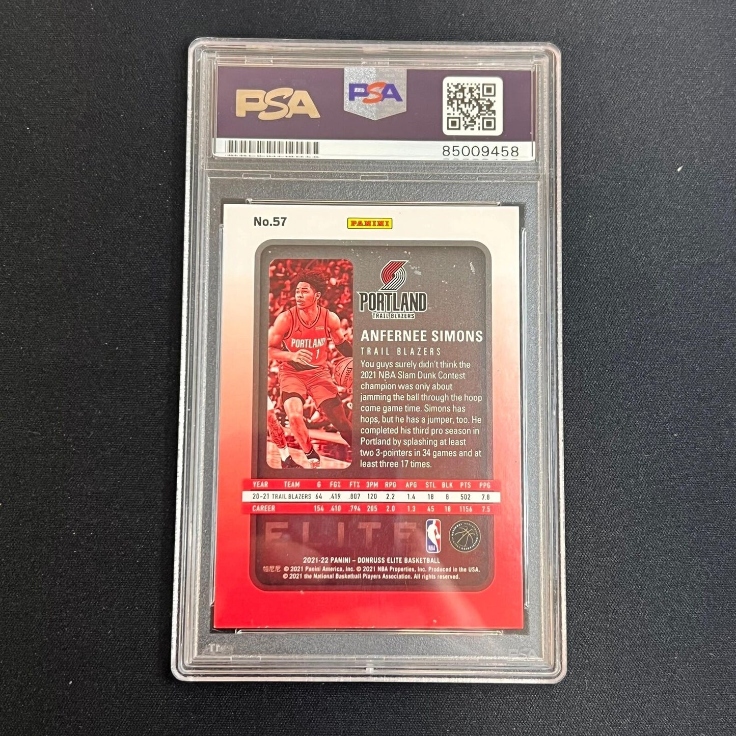 2020-21 Donruss Elite #57 ANFERNEE SIMONS Signed Card AUTO PSA Slabbed Blazers