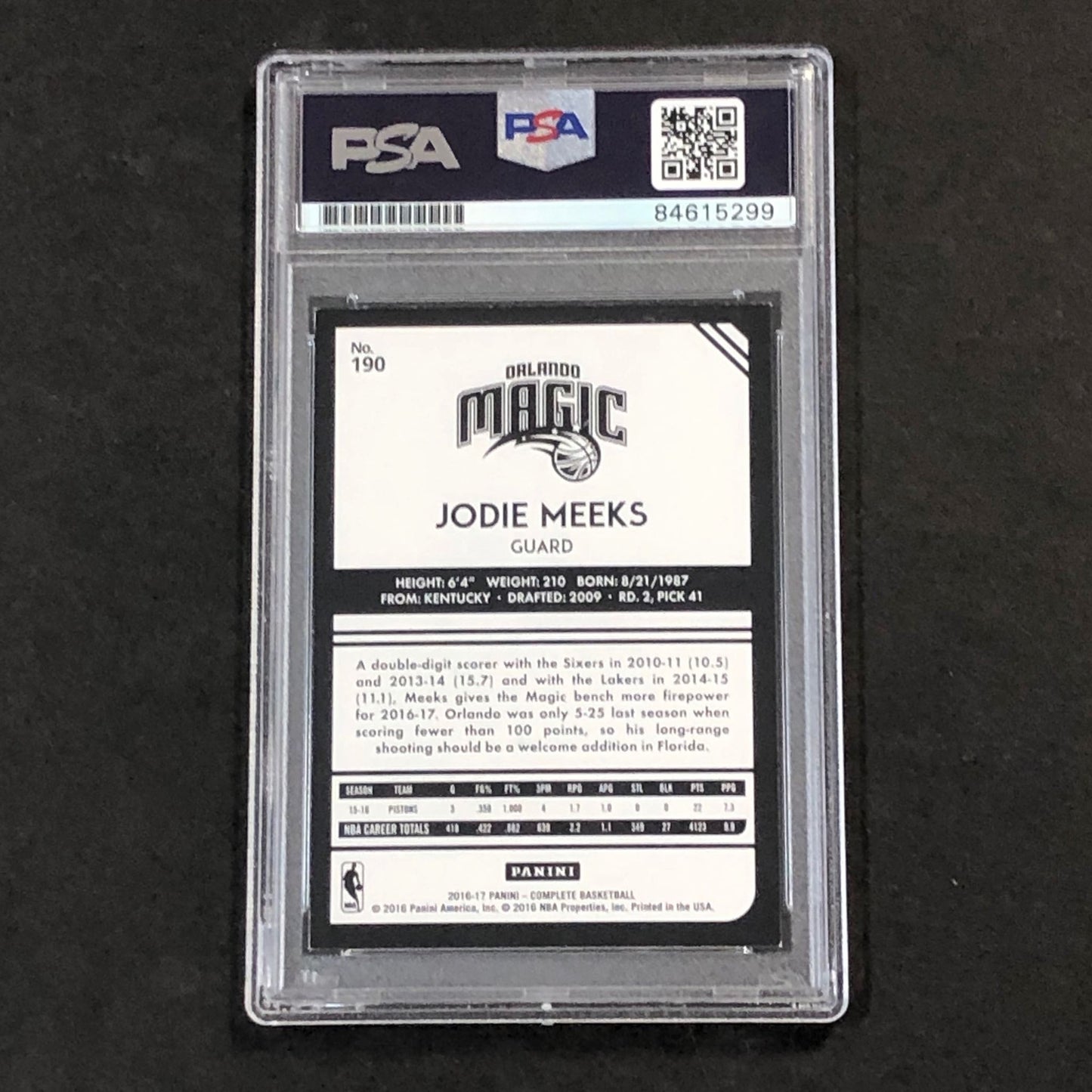 2016-17 Panini Complete #190 Jodie Meeks Signed Card AUTO 10 PSA Slabbed Magic