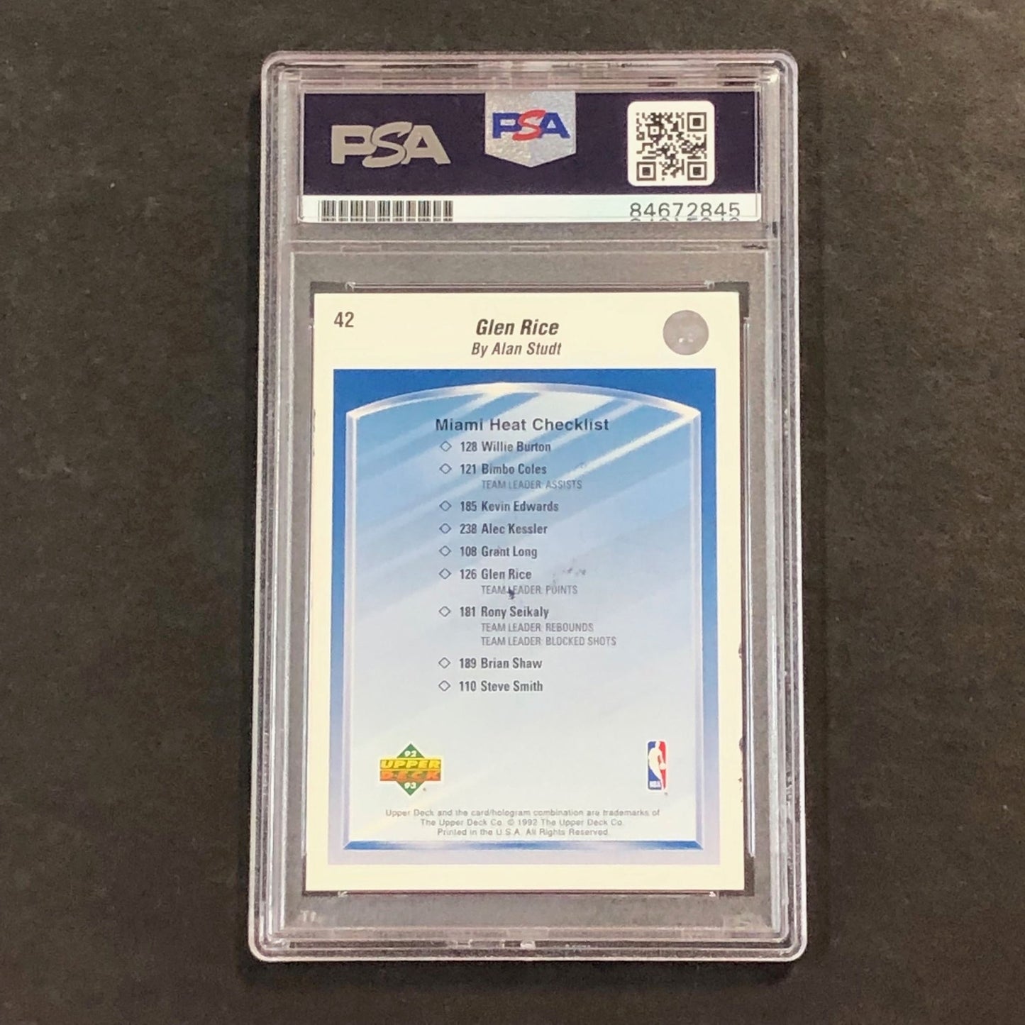 1992-93 Upper Deck Collector's Choice #42 Glen Rice Signed Card AUTO 10 PSA Slab