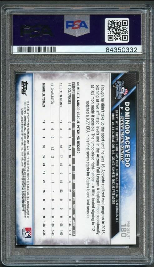2016 Topps Pro Debut #180 Domingo Acevedo Signed Card PSA Slabbed Auto Yankees