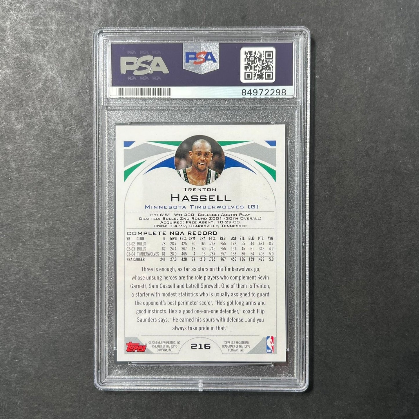 2004-05 Topps #216 Trenton Hassell Signed Card AUTO PSA Slabbed Minnesota Timber