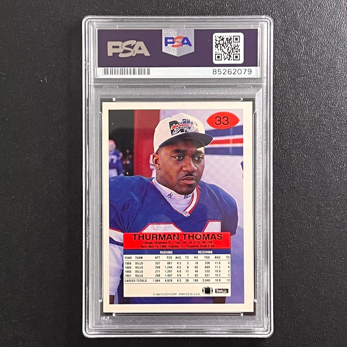 1992 Fleer #33 Thurman Thomas Signed Card PSA AUTO Slabbed Bills