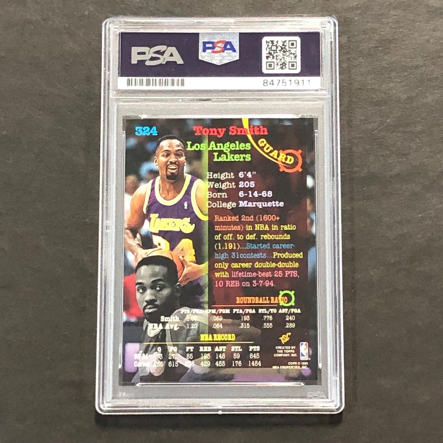 1994-95 Topps Stadium Club #324 Tony Smith Signed Card Auto PSA Slabbed Lakers