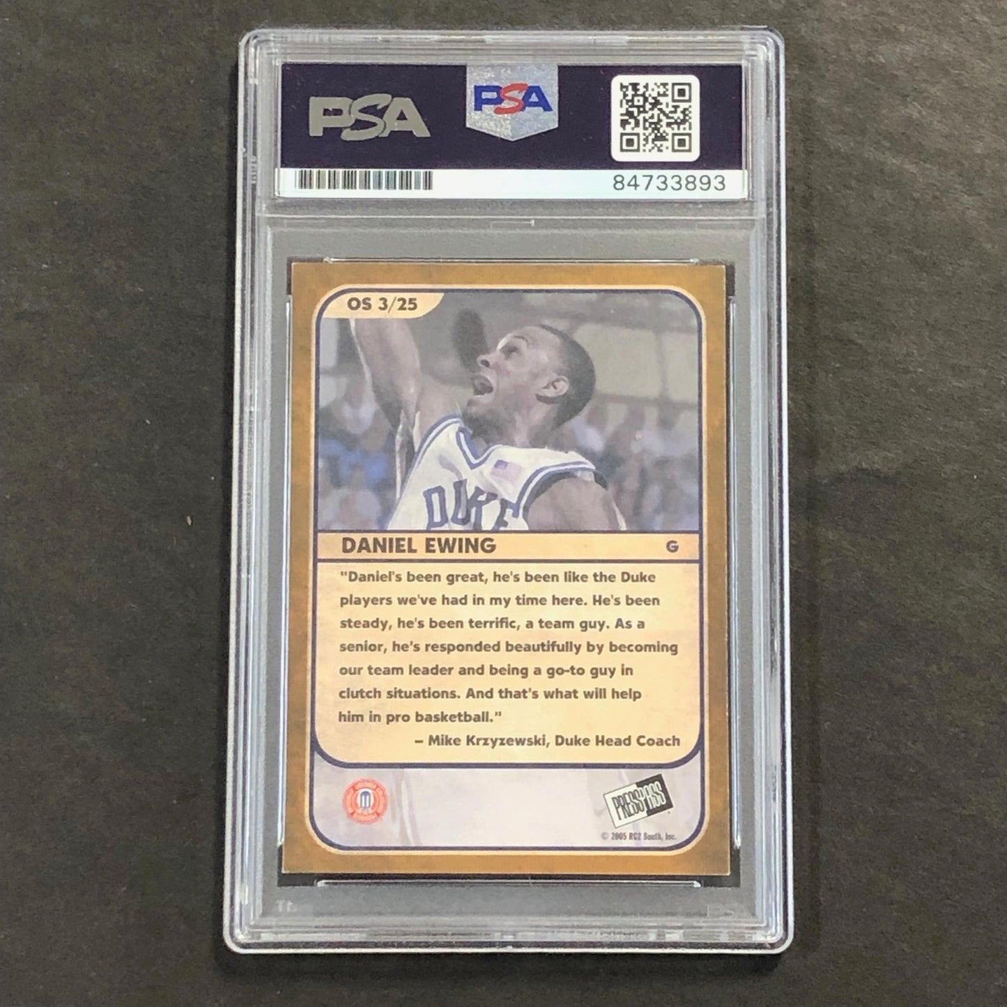 2005-06 PressPass Basketball #03/25 Daniel Ewing Signed Card PSA Slabbed Duke
