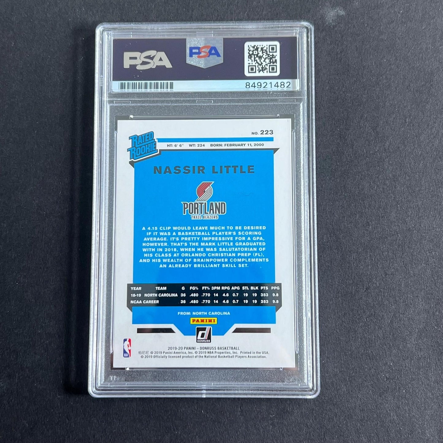 2019-20 Panini Donruss #223 NASSIR LITTLE Signed Rookie Card AUTO PSA 10 Slabbed