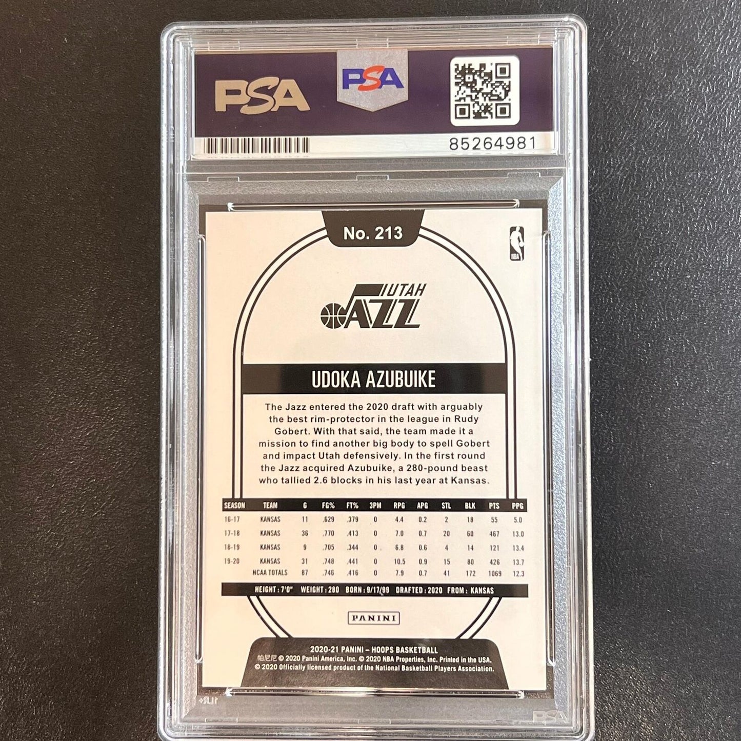 2020-21 Panini Hoops #213 Udoka Azubuike AUTO Signed Card PSA/DNA Encapsulated J