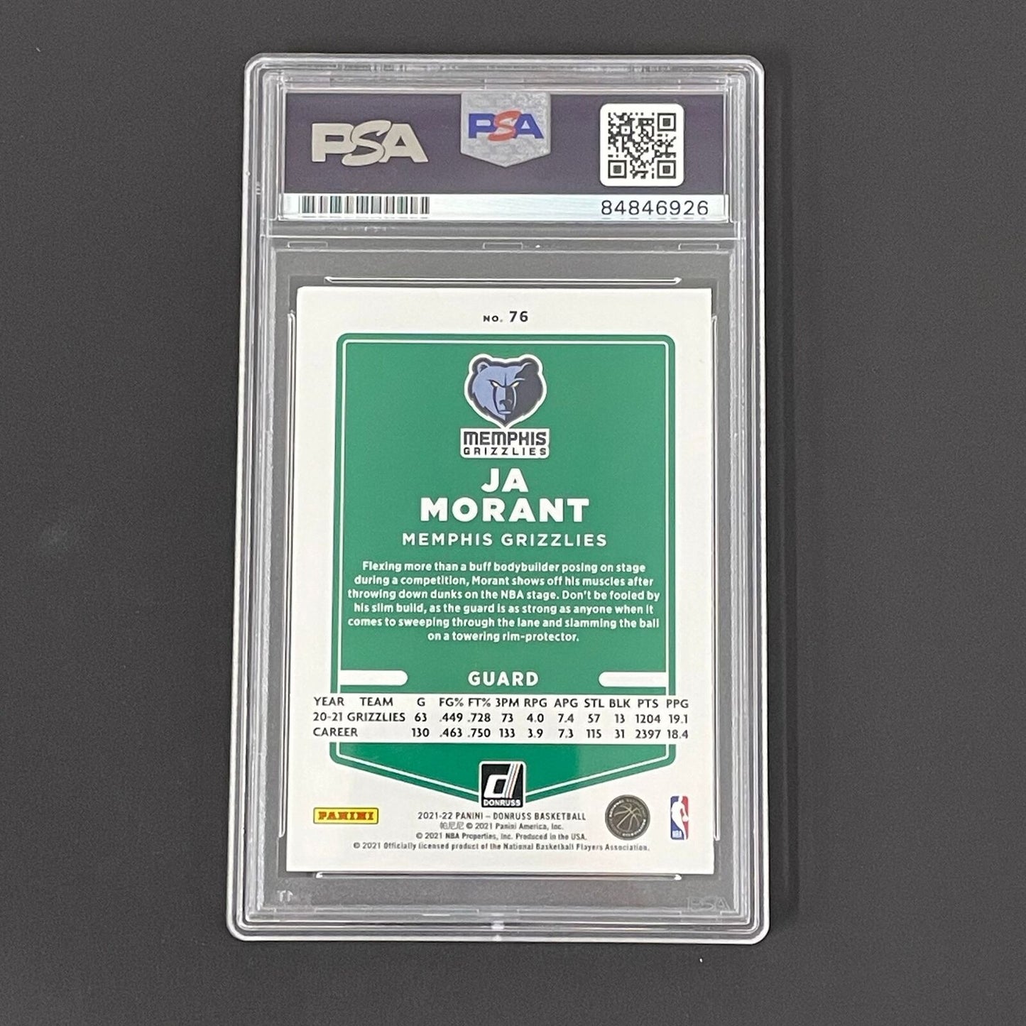 2021-2022 Panini Donruss #76 Ja Morant Autographed PSA/DNA GEM MT 10