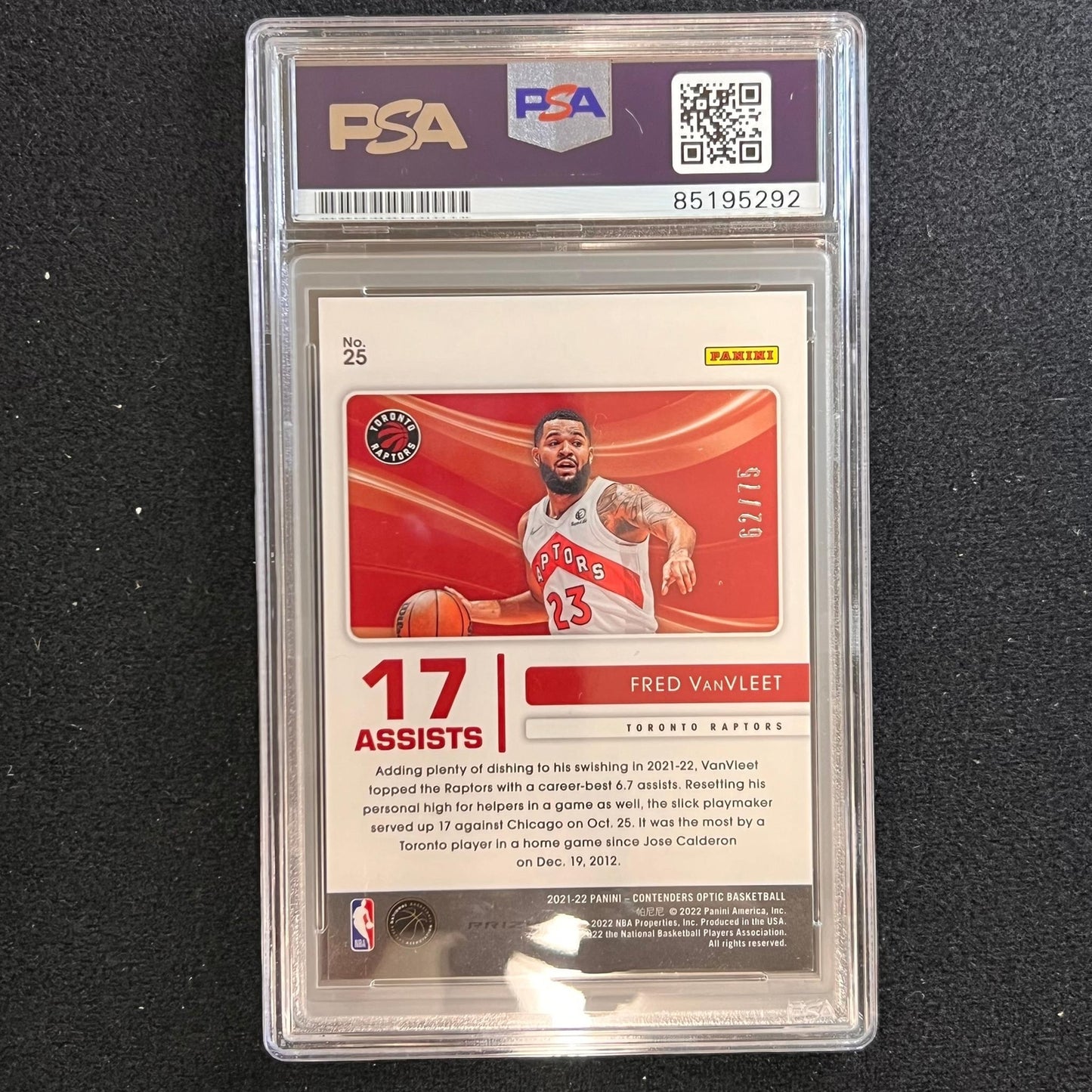 2021-22 Panini Contenders Optic #25 Fred VanVleet Signed Card AUTO PSA Slabbed R