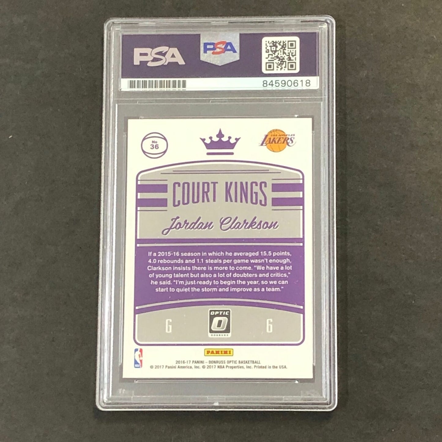 2016-17 Donruss Optic Court Kings #36 Jordan Clarkson Signed Card AUTO PSA Slabb