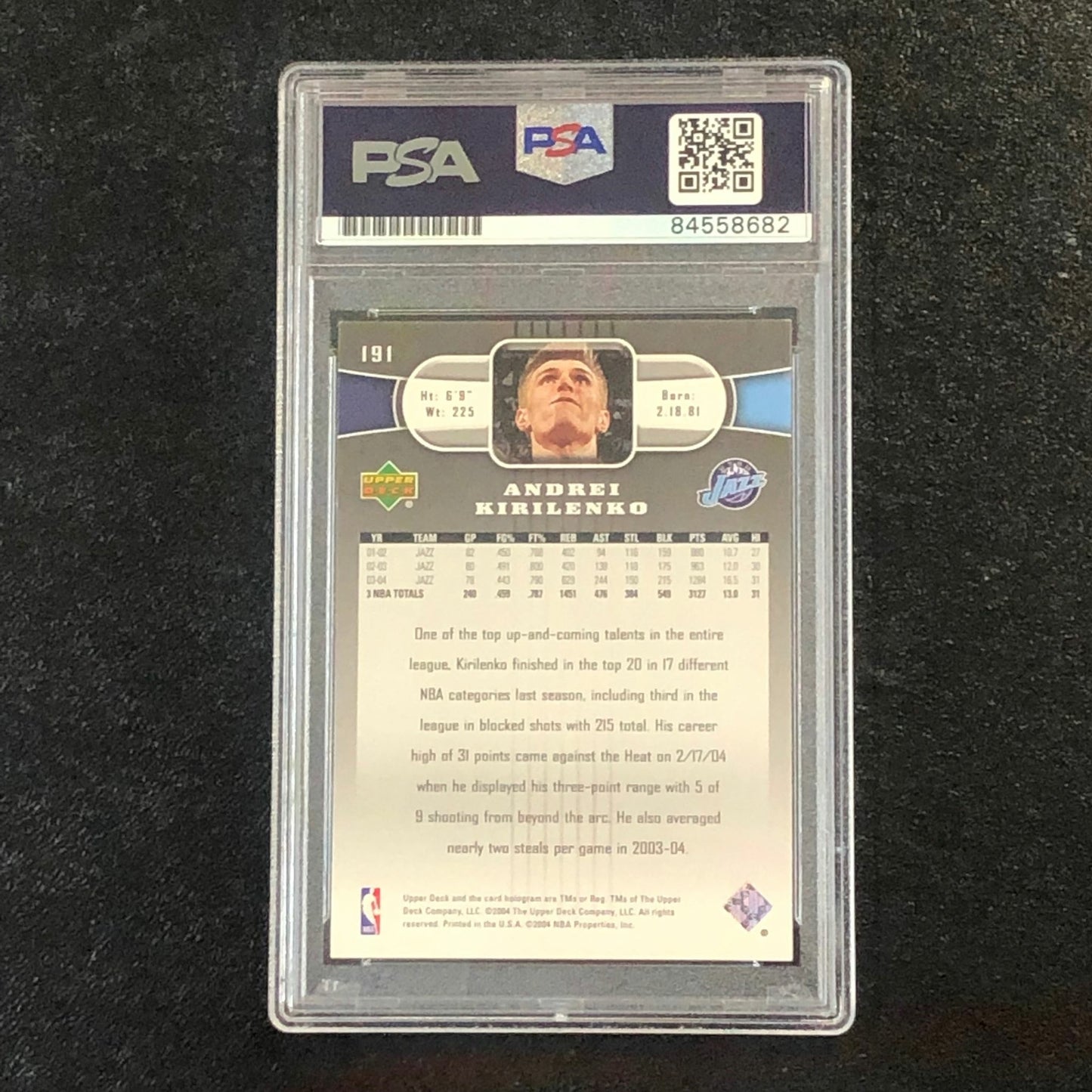 2004-05 Upper Deck #191 Andrei Kirilenko Signed Card AUTO PSA Slabbed Jazz
