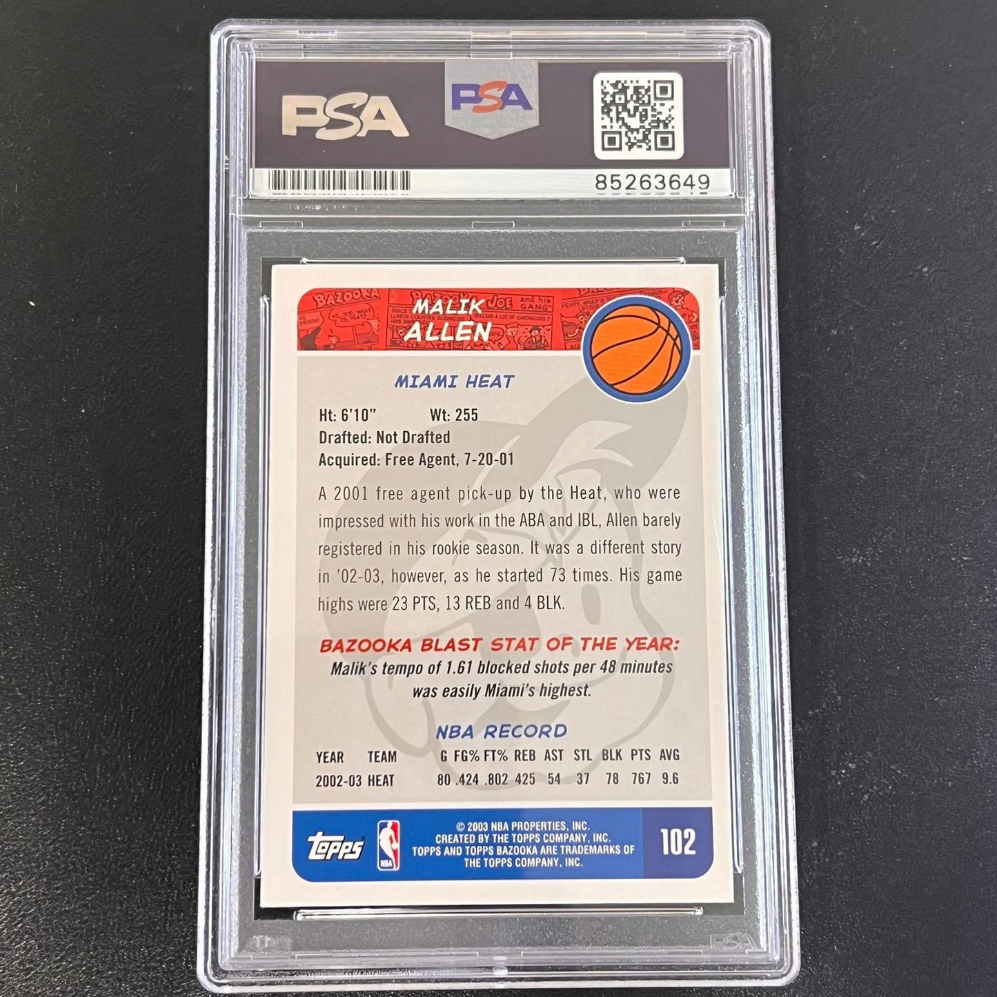 2003-04 Topps Bazooka #102 Malik Allen Signed Card AUTO PSA Slabbed Heat