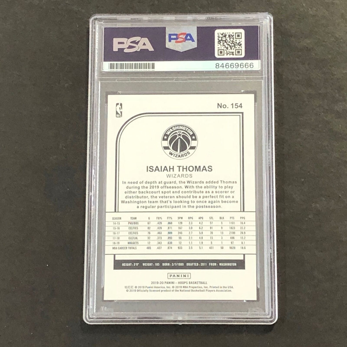 2019-20 Panini NBA Hoops #154 Isaiah Thomas Signed Card AUTO 10 PSA Slabbed Wiza