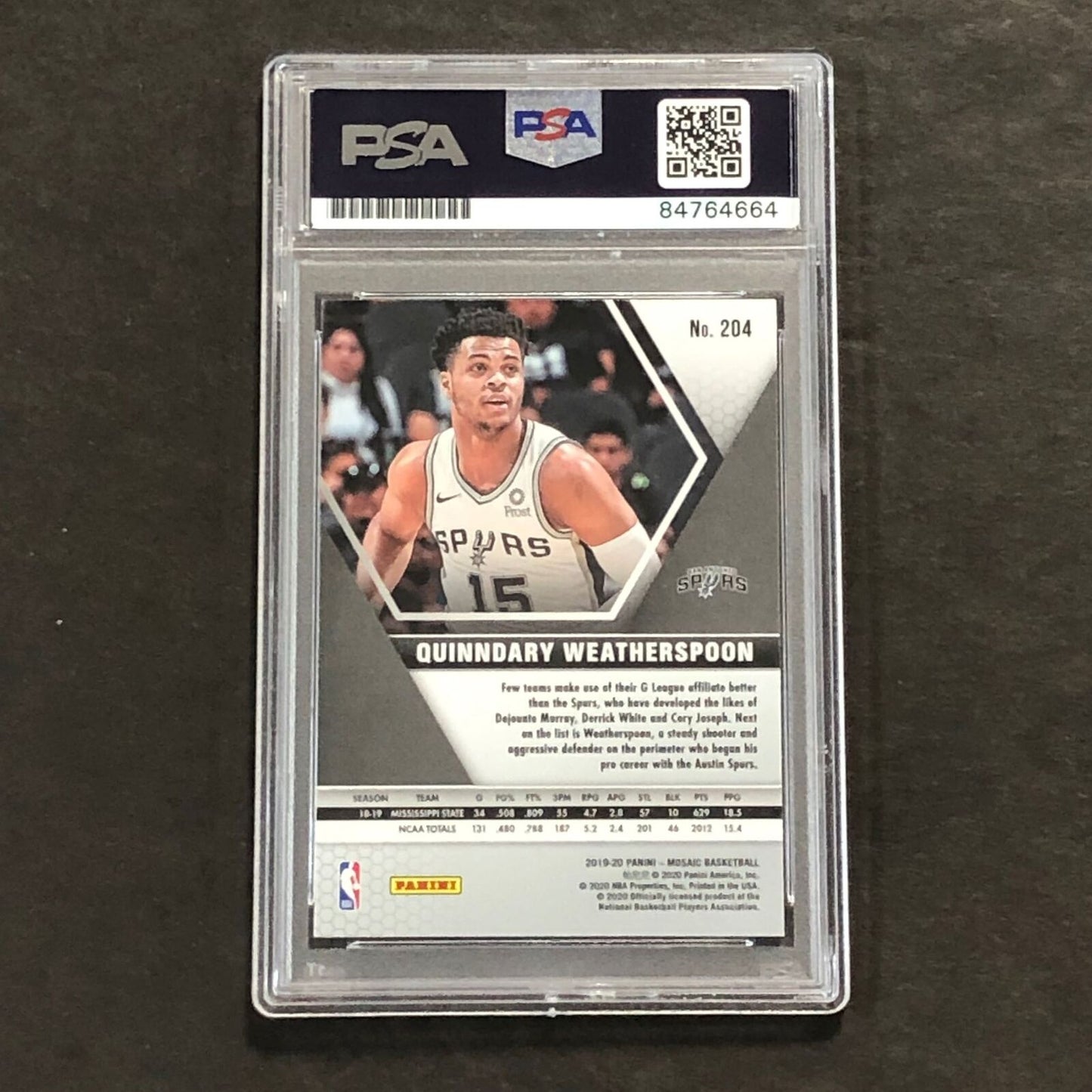 2019-20 Panini Mosaic #204 Quinndary Weatherspoon Signed Card AUTO PSA/DNA Slabb