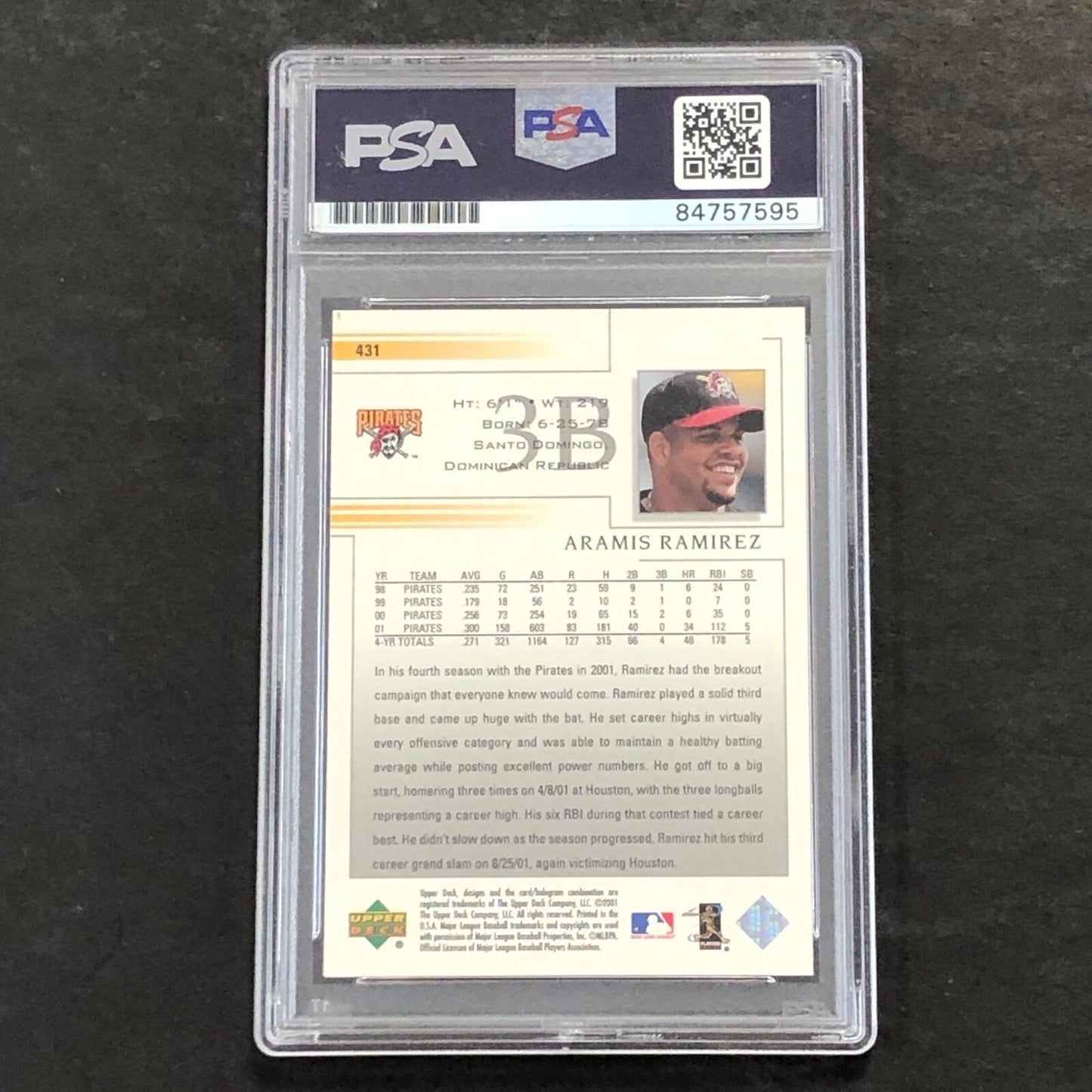2002 Upper Deck #431 Aramis Ramirez Card PSA Slabbed Auto Pirates