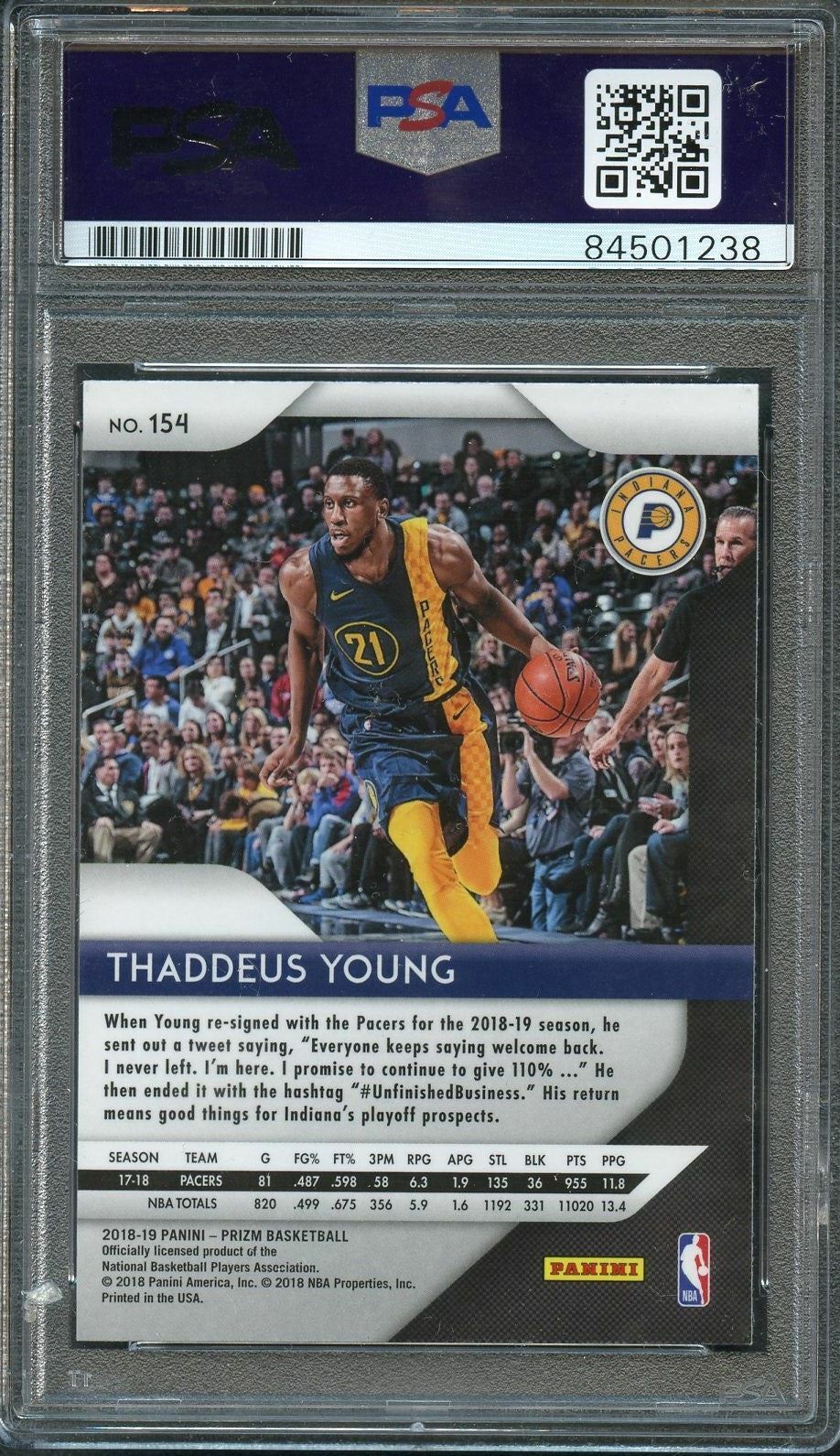 2018-19 Panini Prizm Black #154 Thaddeus Young Signed Card AUTO PSA Slabbed Pace