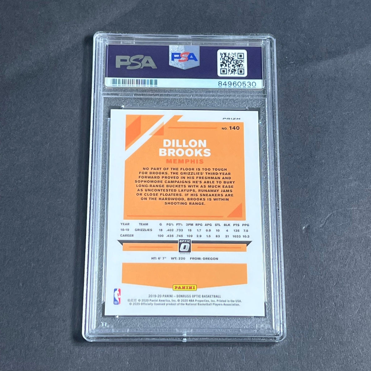 2019-20 Panini Donruss Optic #140 Dillon Brooks Signed Card AUTO PSA Slabbed Gri