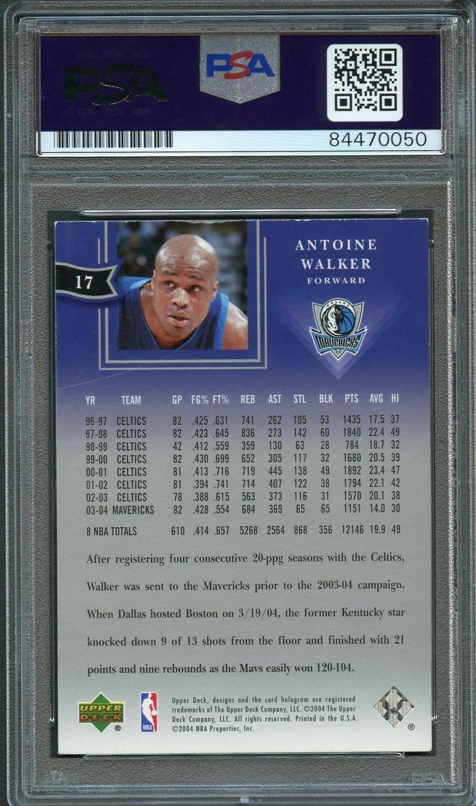 2004-05 Upper Deck All-Star Lineup #17 Antoine Walker Signed Card AUTO PSA Slabb
