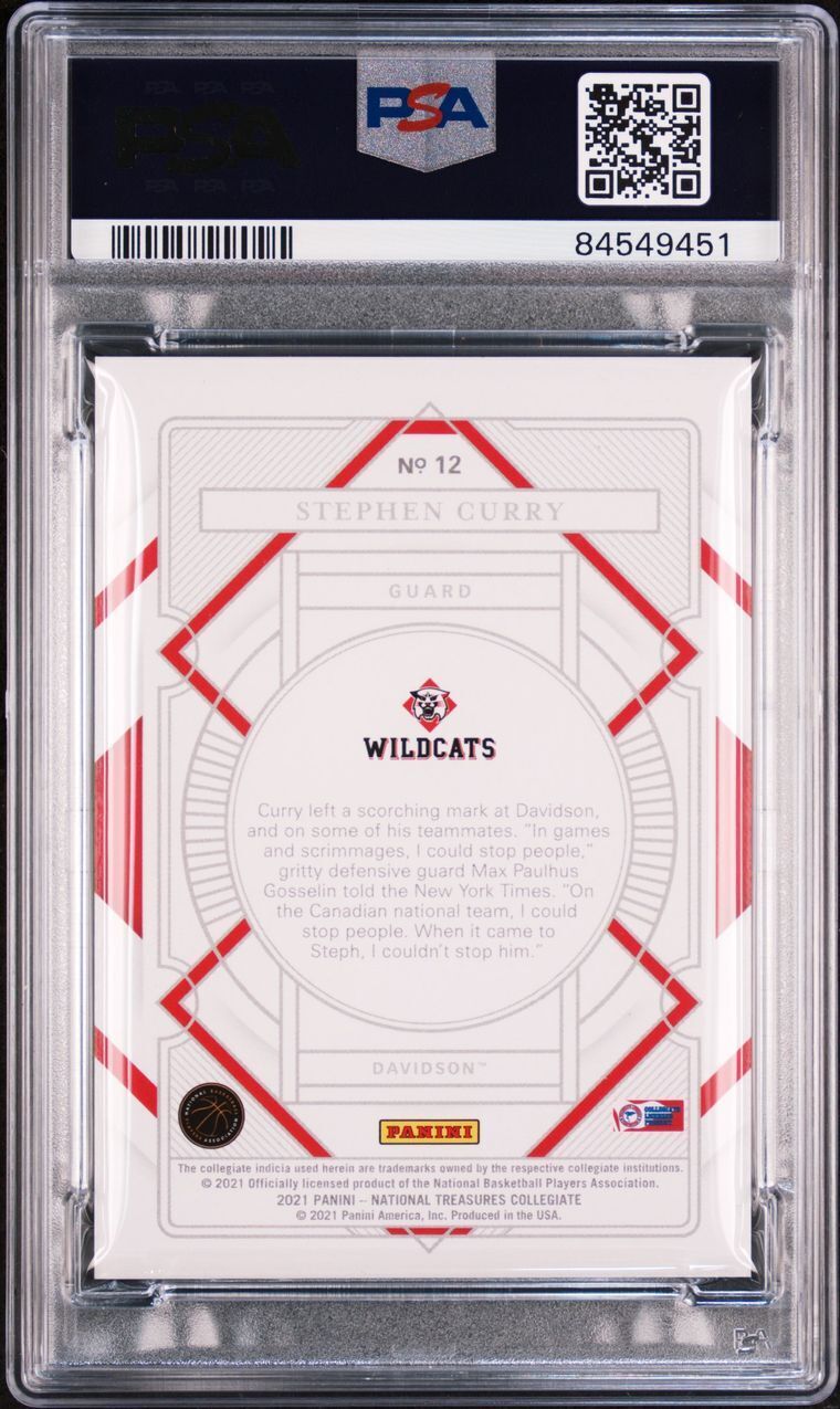 2021 National Treasure Collegiate #12 Stephen Curry Signed Card AUTO 10 PSA Slab