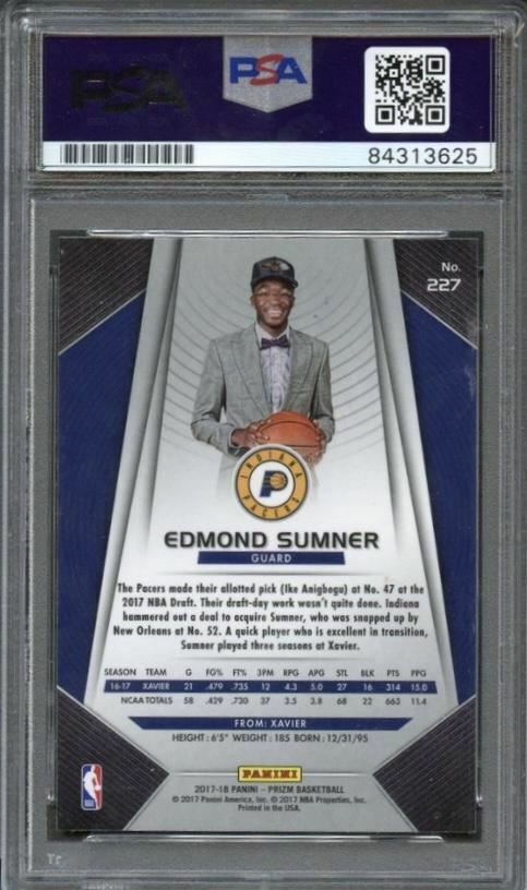 2017 Panini Prizm #227 Edmond Sumner Signed Card AUTO Grade 10 PSA Slabbed Pacer