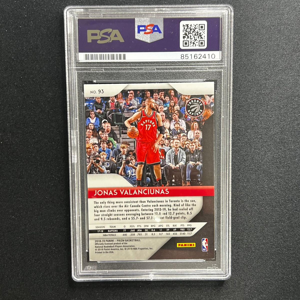 2018-19 Panini Prizm Black #93 Jonas Valanciunas Signed Card AUTO 10 PSA Slabbed