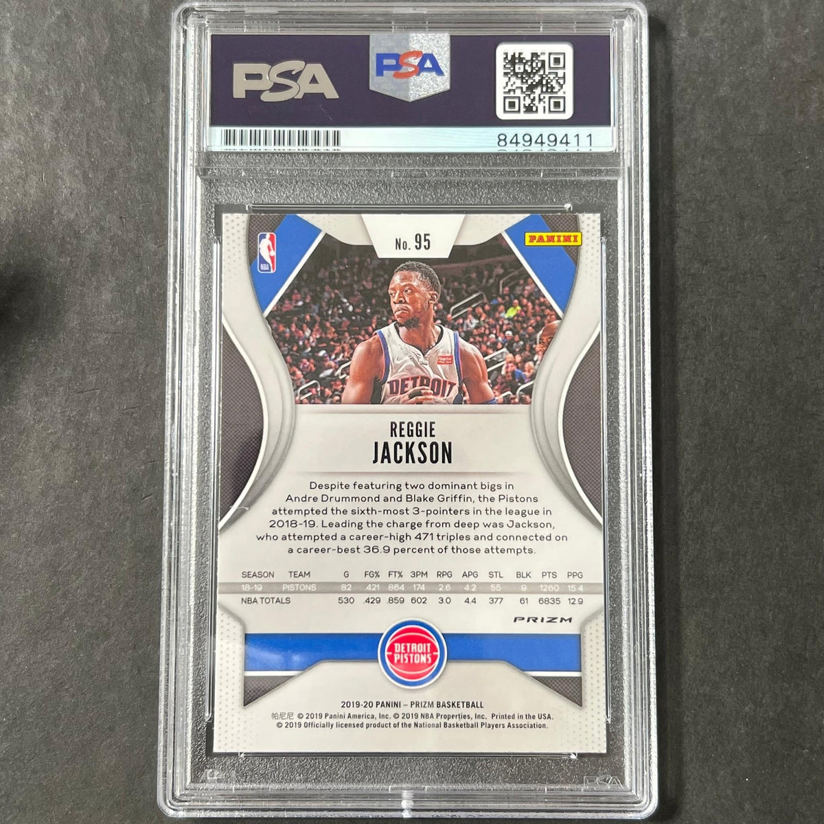 2019-20 Panini Prizm #95 Reggie Jackson Signed Card AUTO PSA Slabbed Pistons