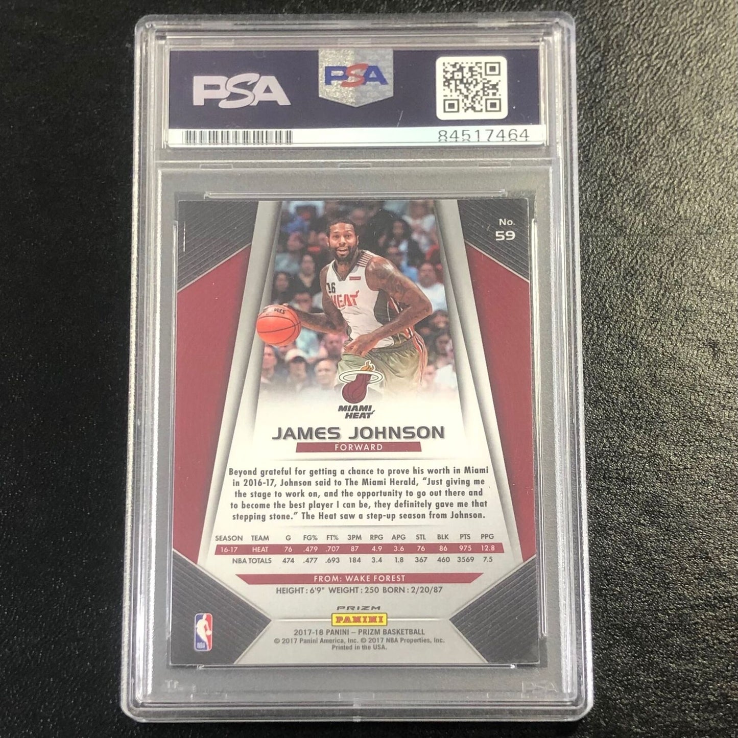 2017 Panini Prizm Silver #59 James Johnson Signed Card AUTO PSA/DNA Slabbed Heat