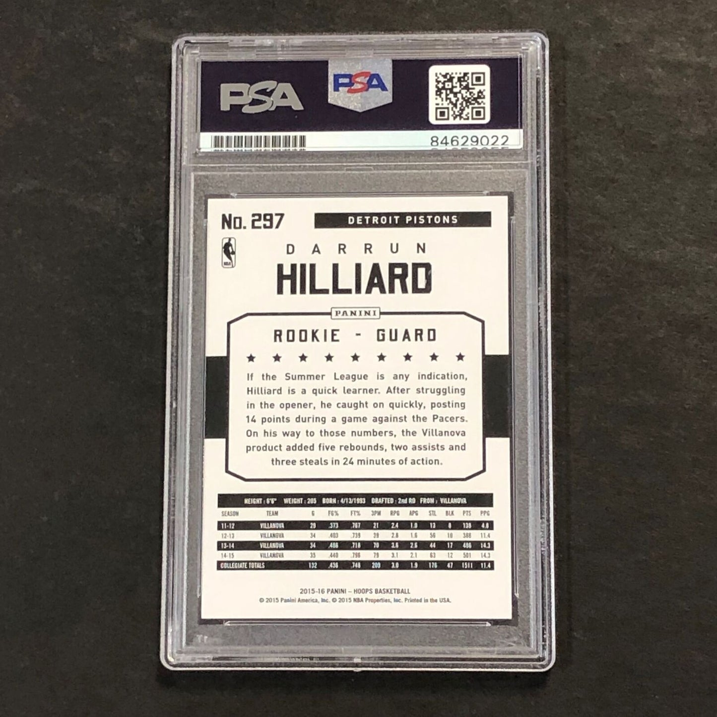 2015-16 NBA Hoops #297 Darrun Hilliard Signed Card AUTO 10 PSA Slabbed RC Piston