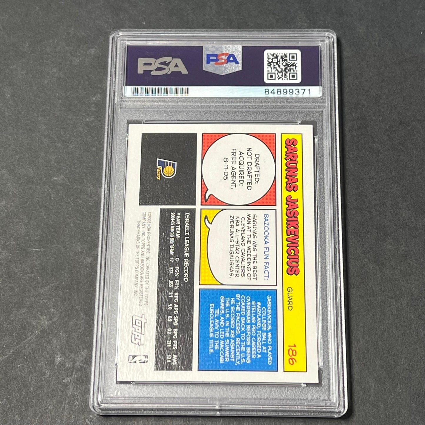 2005 Topps #186 RC Sarunas Jasikevicius Signed Card AUTO PSA Slabbed Pacers