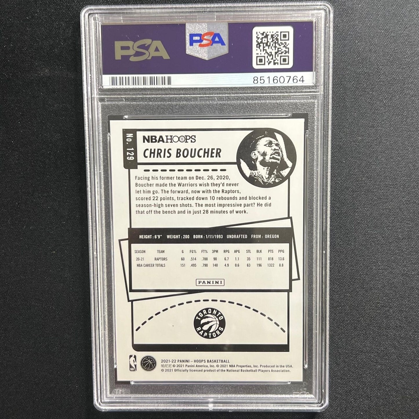 2021-22 Panini Hoops #129 Chris Boucher Signed Card AUTO 10 PSA Slabbed Raptors