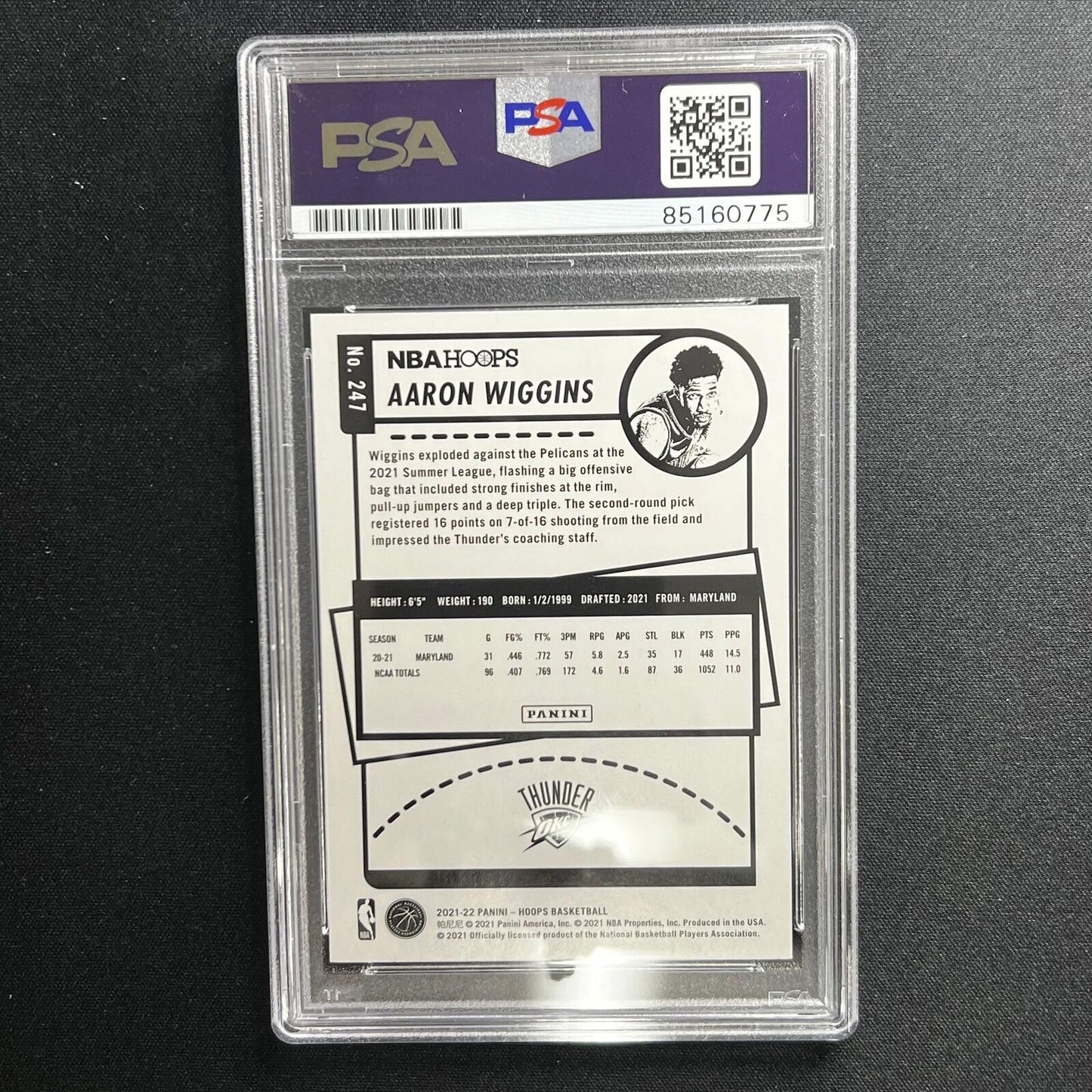 2021-22 Panini hoops #247 Aaron Wiggins Signed Card PSA/DNA Encapsulated AUTO 10
