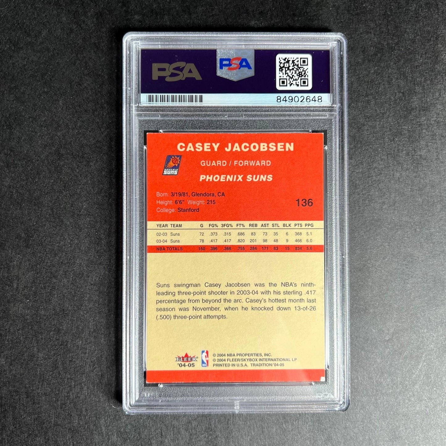 2004-05 Fleer Tradition #136 Casey Jacobson Signed Card AUTO PSA Slabbed Suns