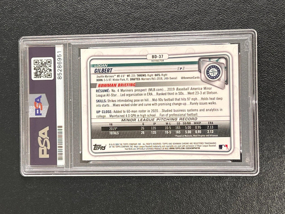 2020 Topps Bowman Chrome #BD-37 Logan Gilbert Signed Card PSA/DNA Slabbed AUTO M