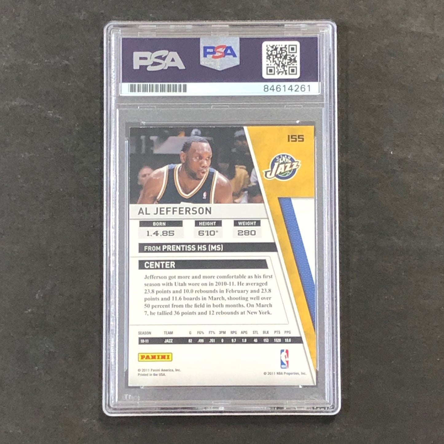 2010-11 Panini Season Update #155 Al Jefferson Signed Card AUTO 10 PSA Slabbed J